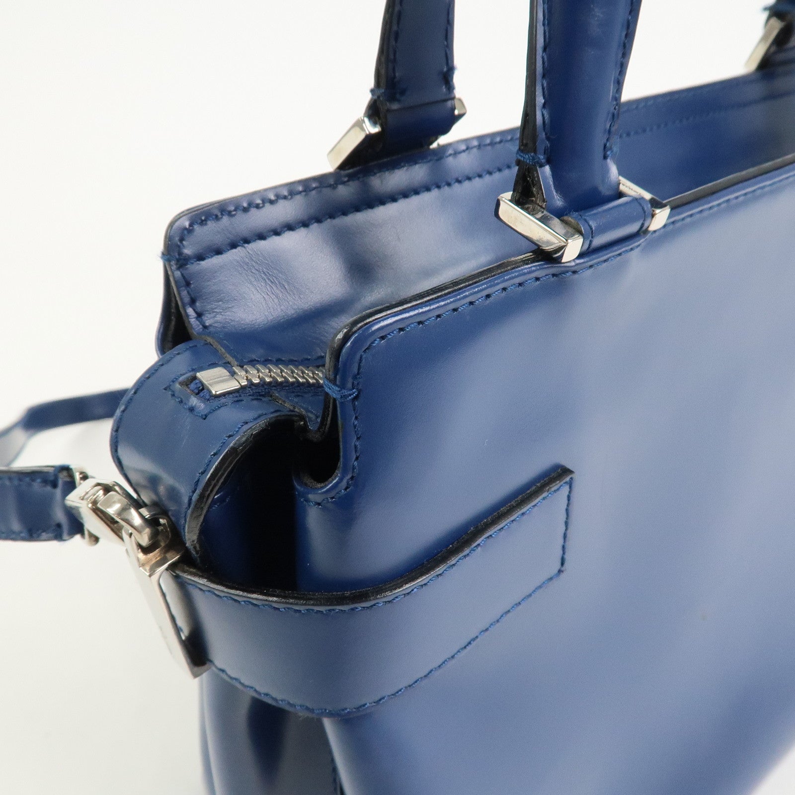 Ferragamo Gancini Logo Leather 2Way Bag Hand Bag Shoulder Bag Blue