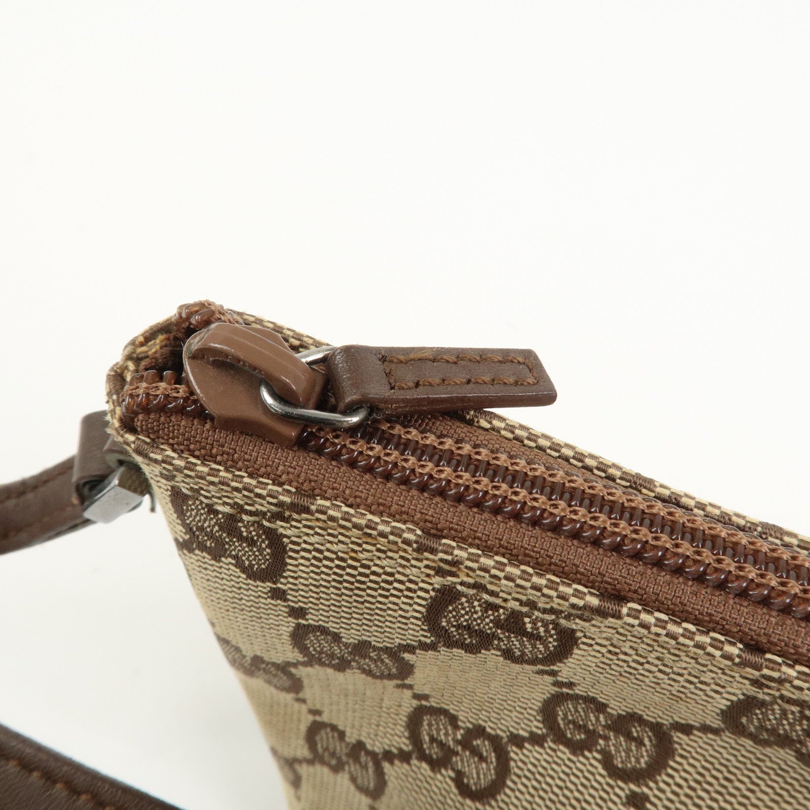 GUCCI Boat Bag GG Canvas Leather Hand Bag Brown 07198