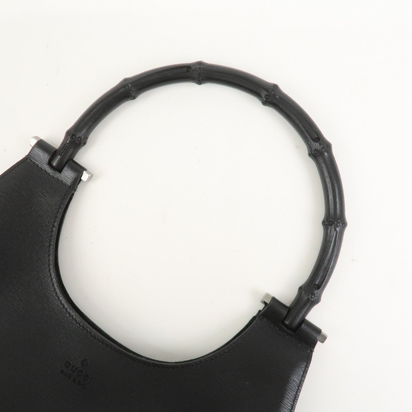 GUCCI Bamboo Leather Hand Bag Shoulder Bag Black 001.3761