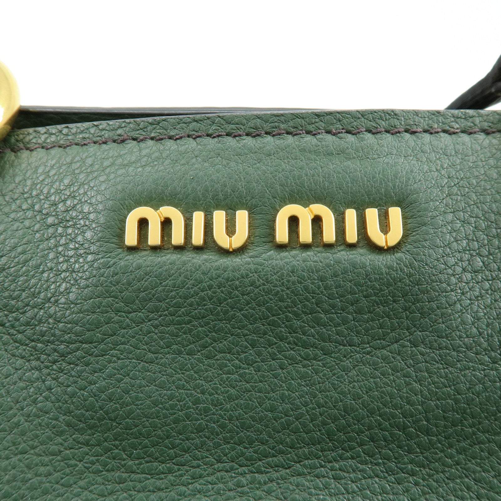 MIU MIU Logo Leather Tote Bag Shoulder Bag Hand Bag Moss Green