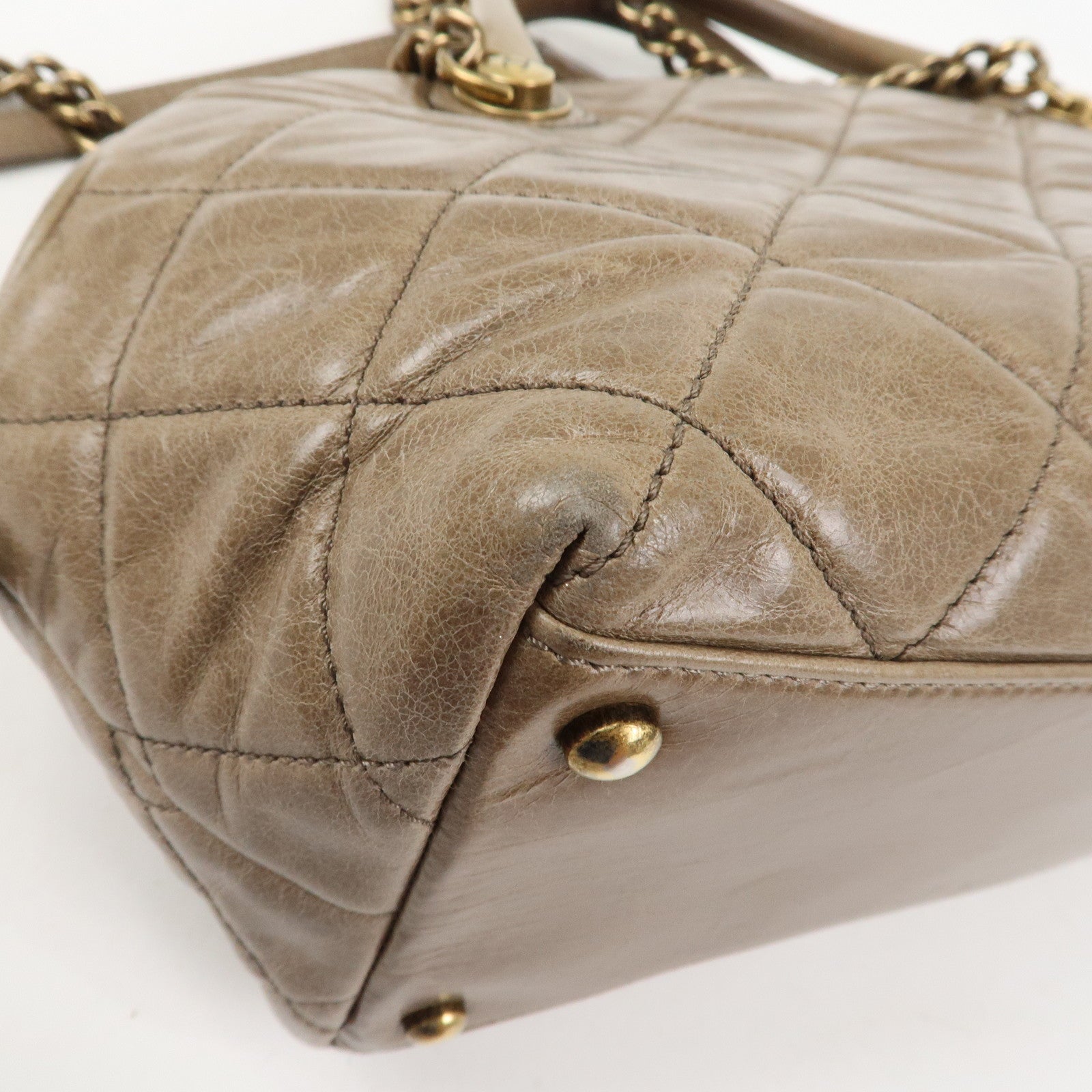 CHANEL Matelasse Leather 2Way Hand Bag Tote Bag Shoulder Bag Brown