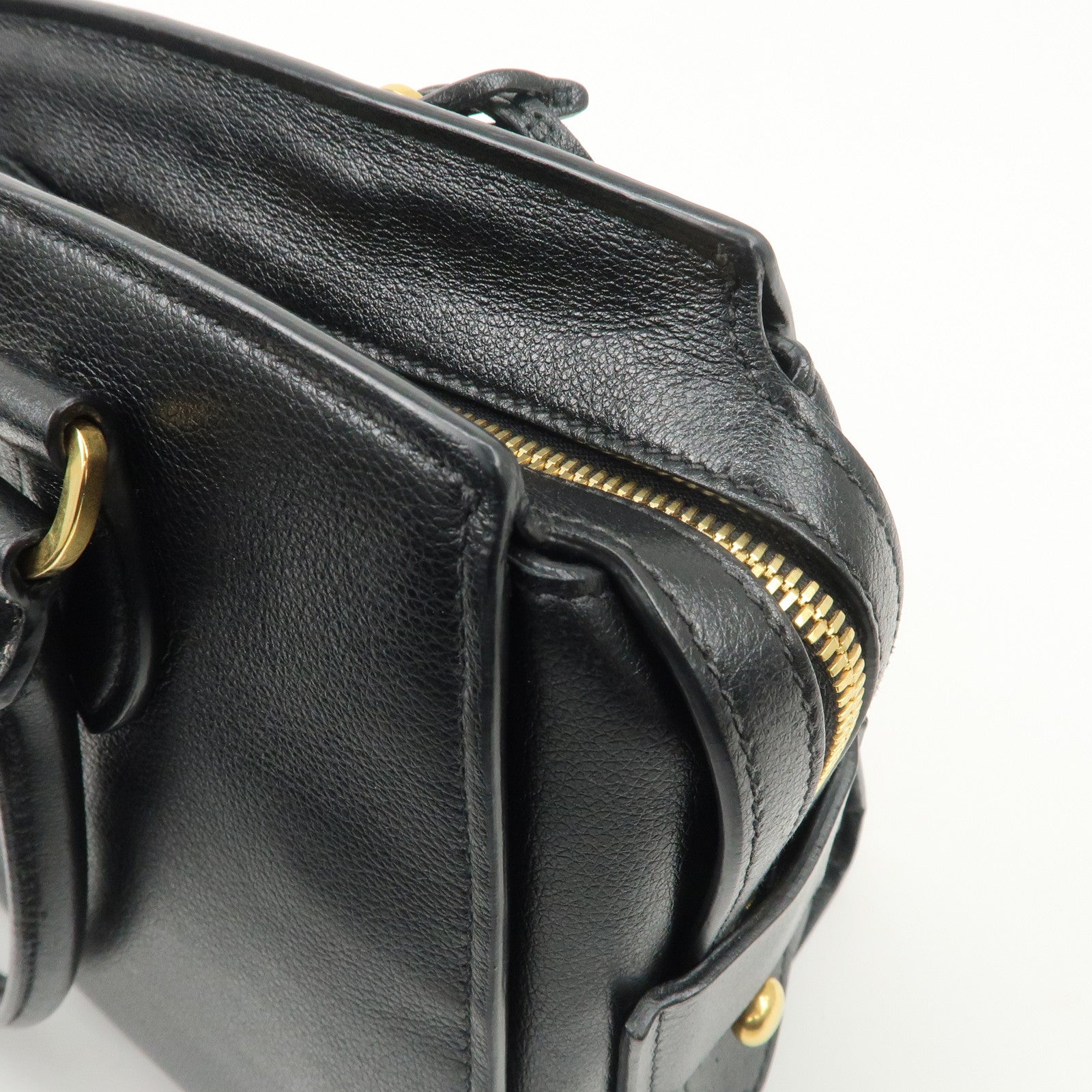 PRADA Leather 2Way Bag Hand Bag Black Gold Hardware Used