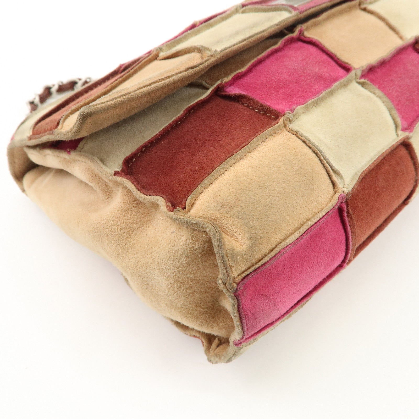 CHANEL 2.55 Suede Patchwork Chain Shoulder Bag Multicolor A14528 Used