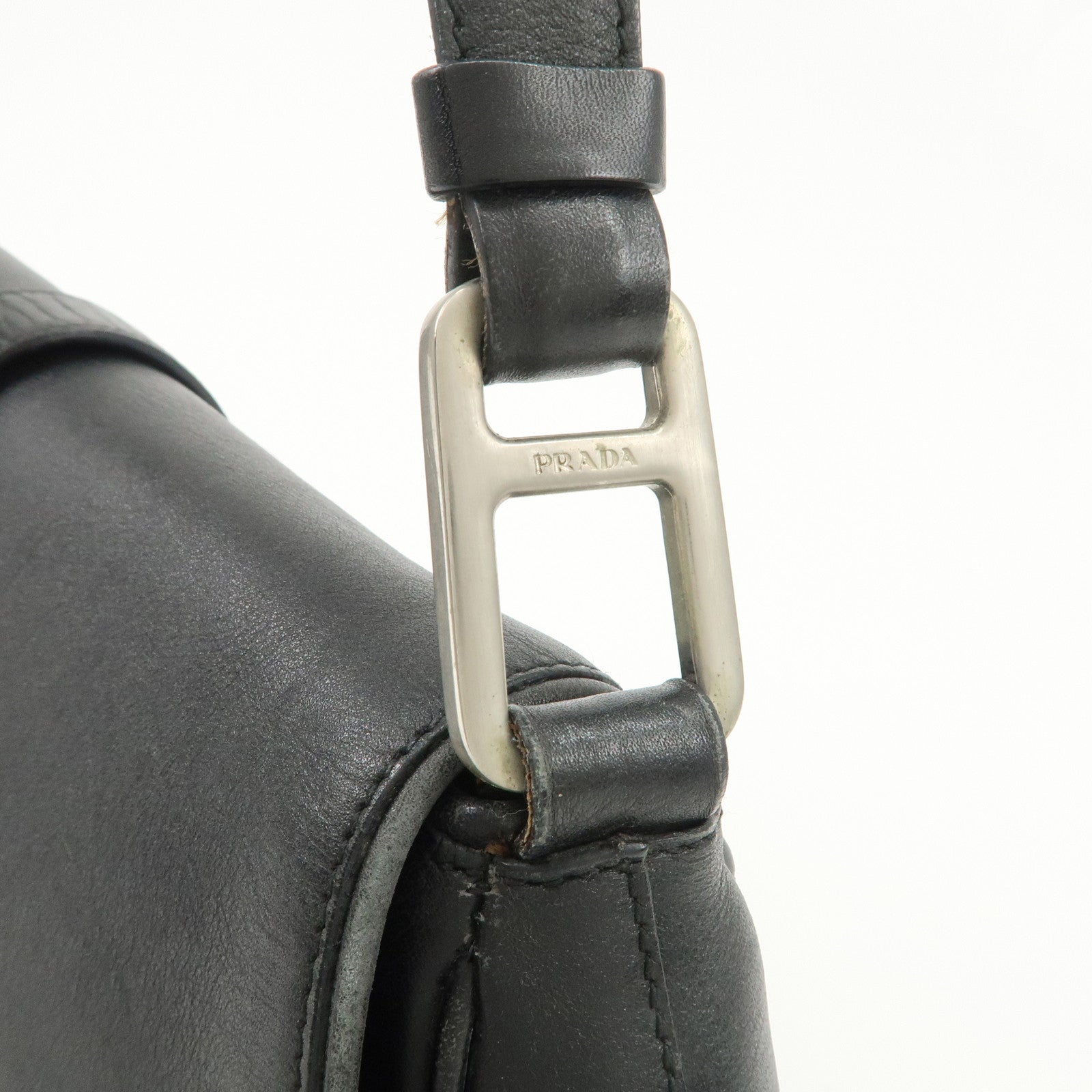 PRADA Leather Shoulder Bag Hand Bag Black