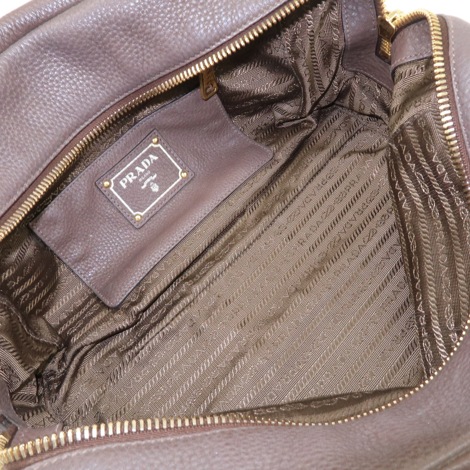 PRADA Logo Leather Shoulder Bag Boston Bag Hand Bag Brown B3091M