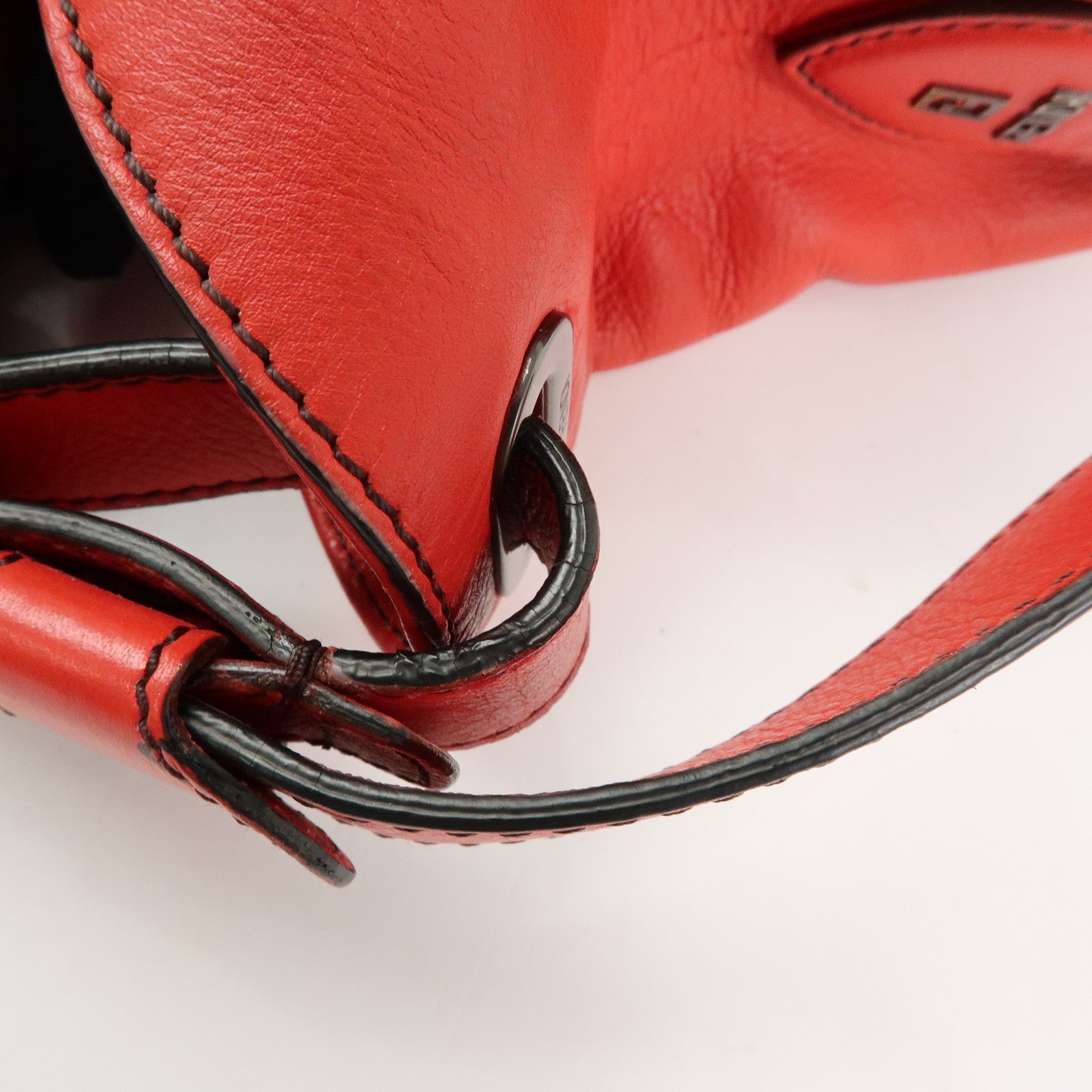 FENDI Logo Leather Shoulder Bag Hand Bag Doctor's Bag Red 8BR579