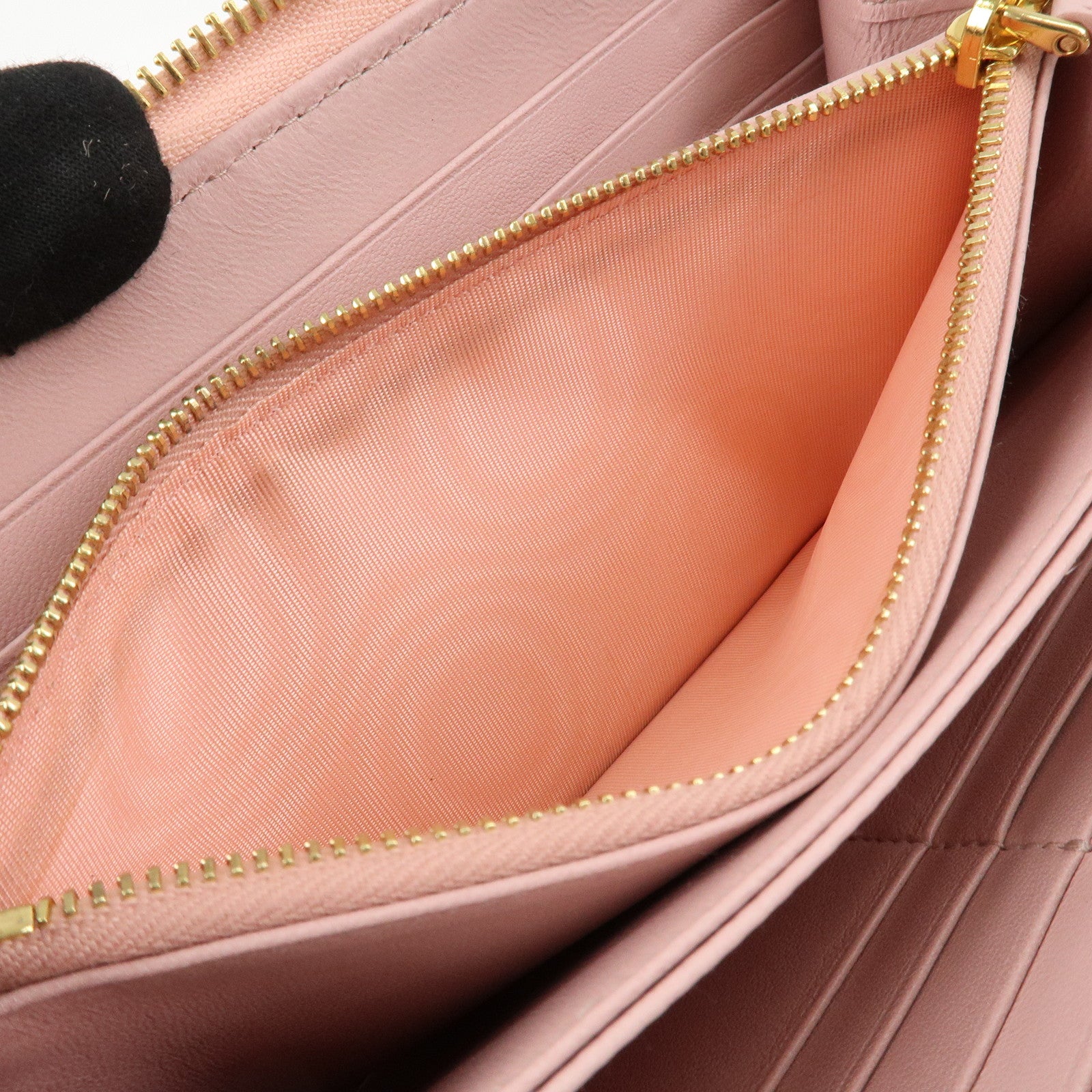 PRADA Leather Gather Round Zippy Wallet Gold Hardware Pink 1M0506 Used