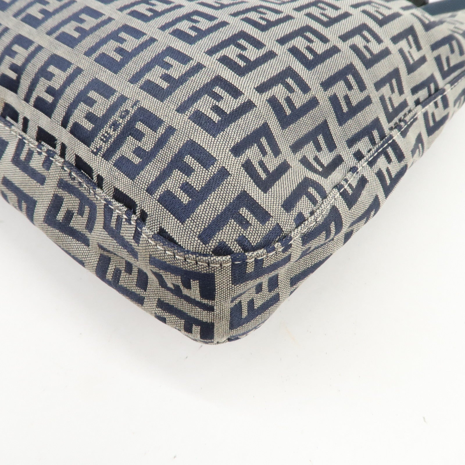 FENDI Zucchino Canvas Leather Tote Bag Shoulder Bag Navy Gray