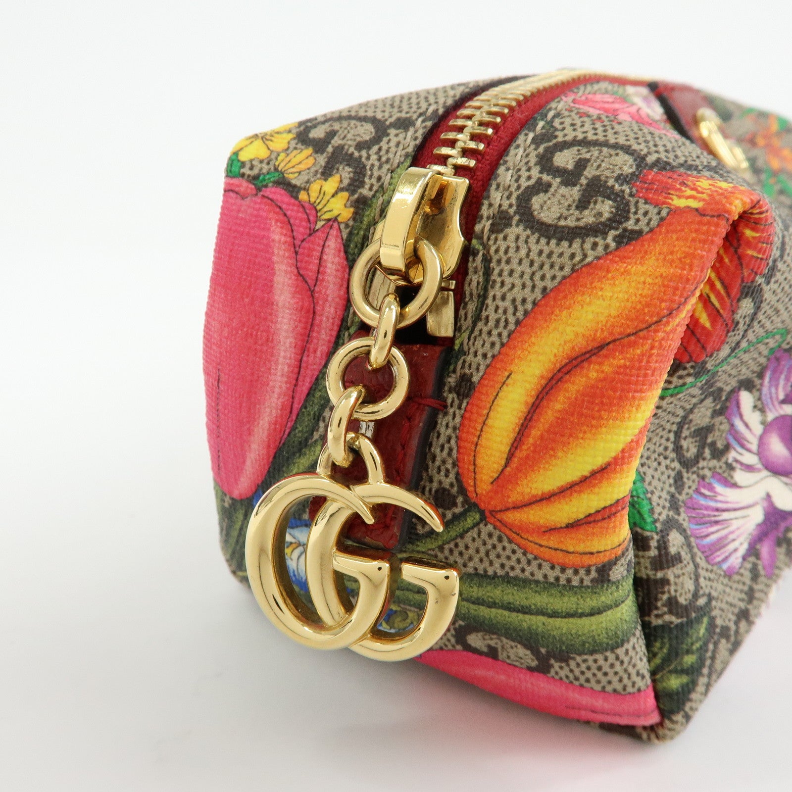 GUCCI GG Marmont Flora GG Supreme Cosmetic Pouch Beige Red 548394