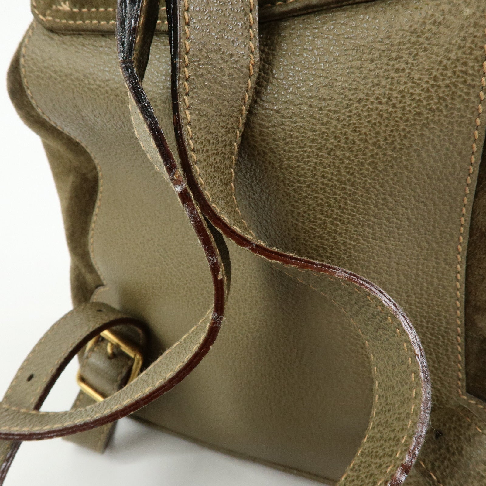 GUCCI Bamboo Suede Leather Backpack Rucksack Khaki 003・2058