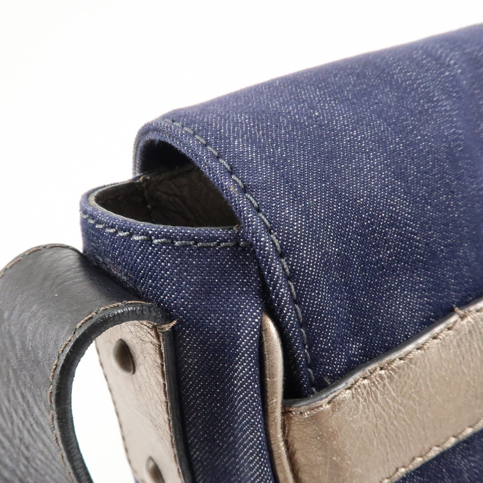 Chloe Denim Leather Shoulder Bag Crossbody Bag Indigo Blue Silver Used