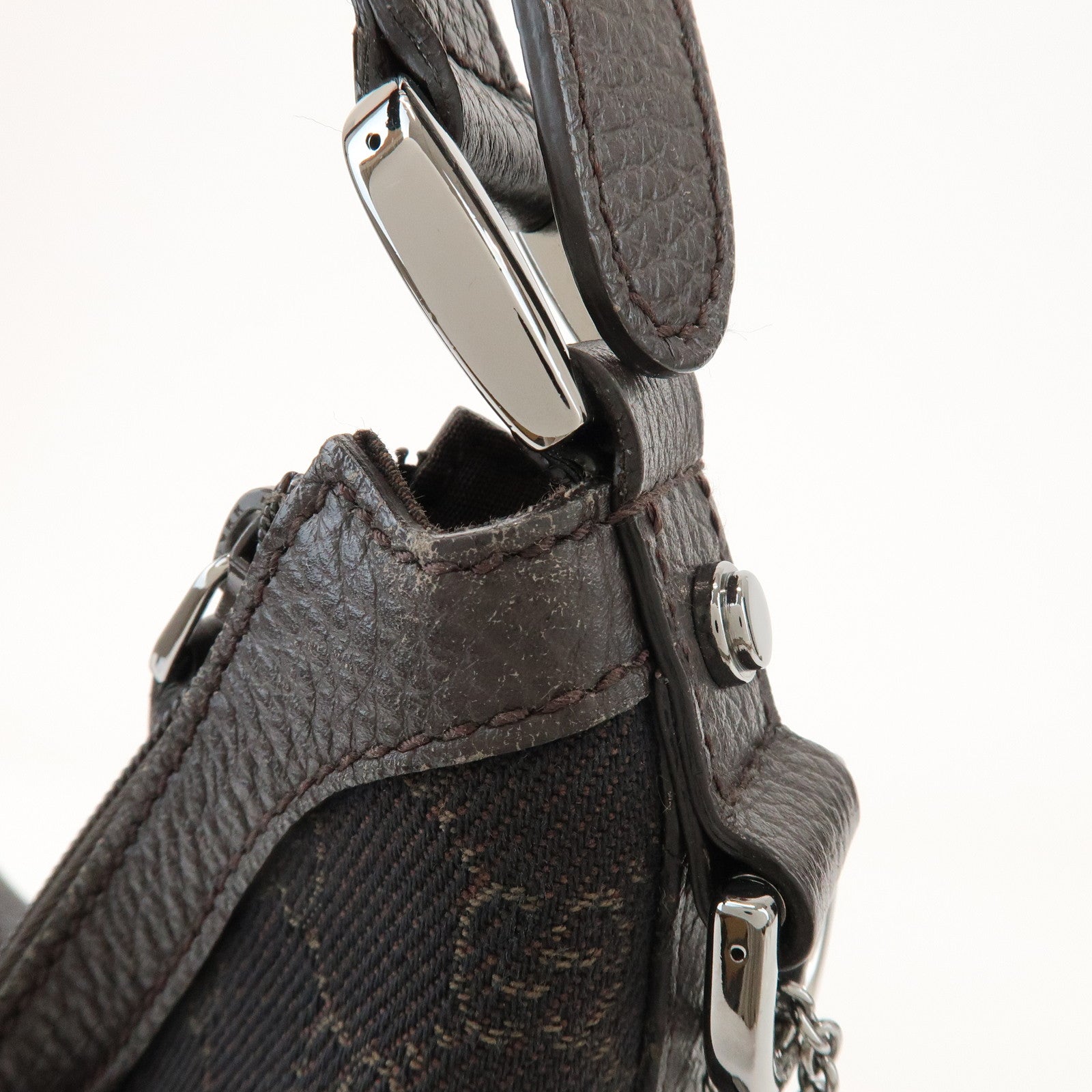 GUCCI Interlocking G Leather GG Denim Shoulder Bag Brown 339553