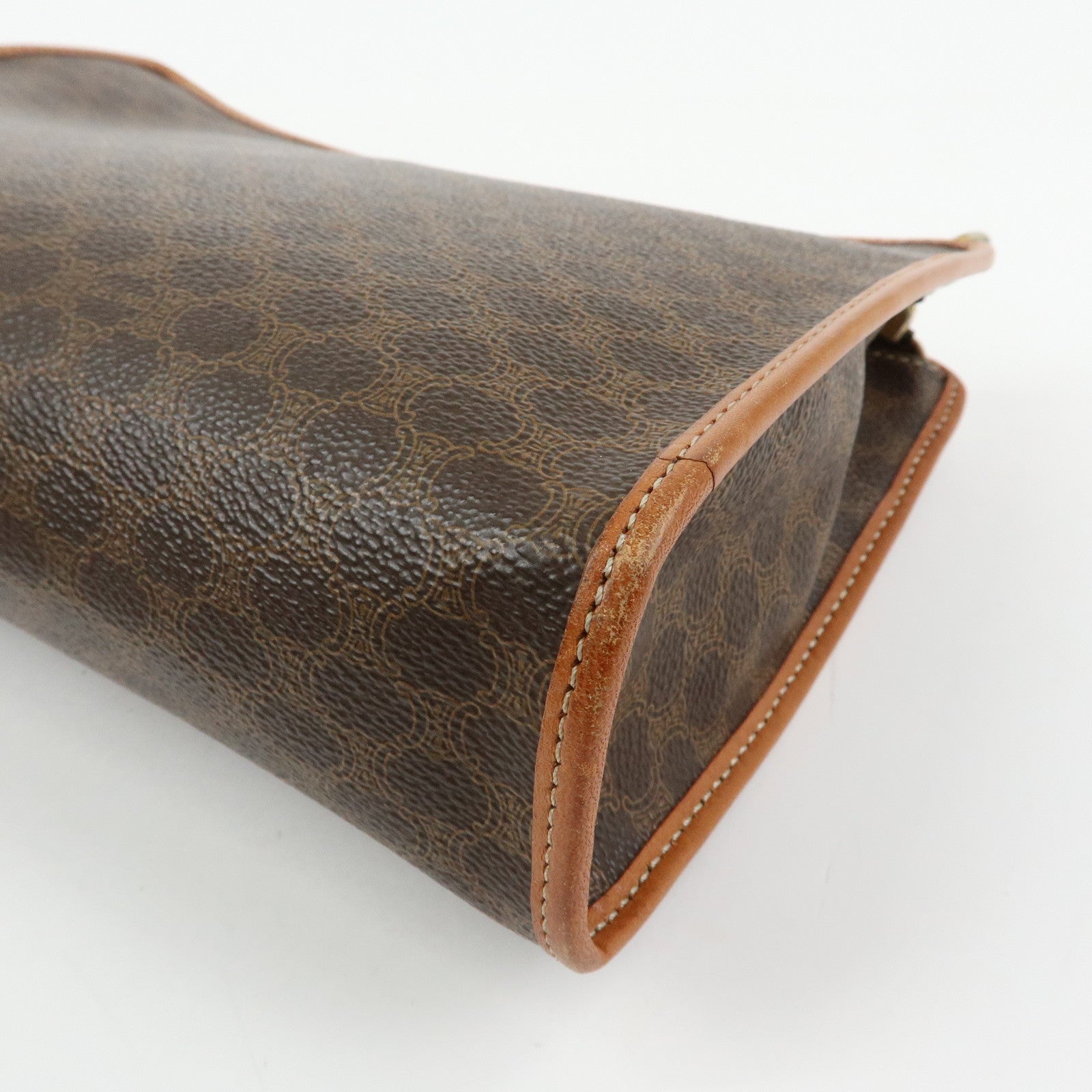 CELINE Macadam PVC Coated Canvas Leather Clutch Bag Pouch Brown