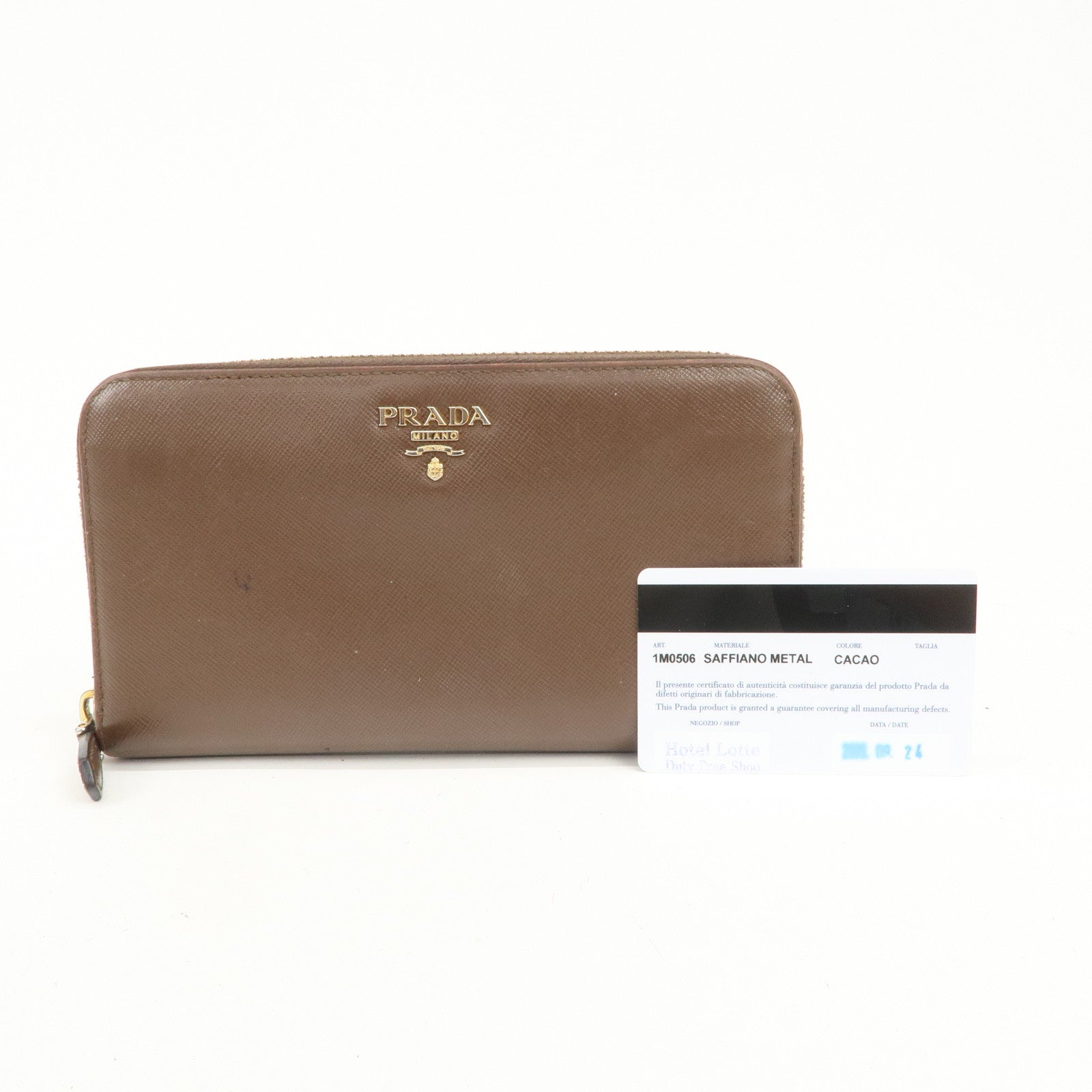 PRADA Triangle Logo Saffiano Leather Round Zippy Wallet 1M0506