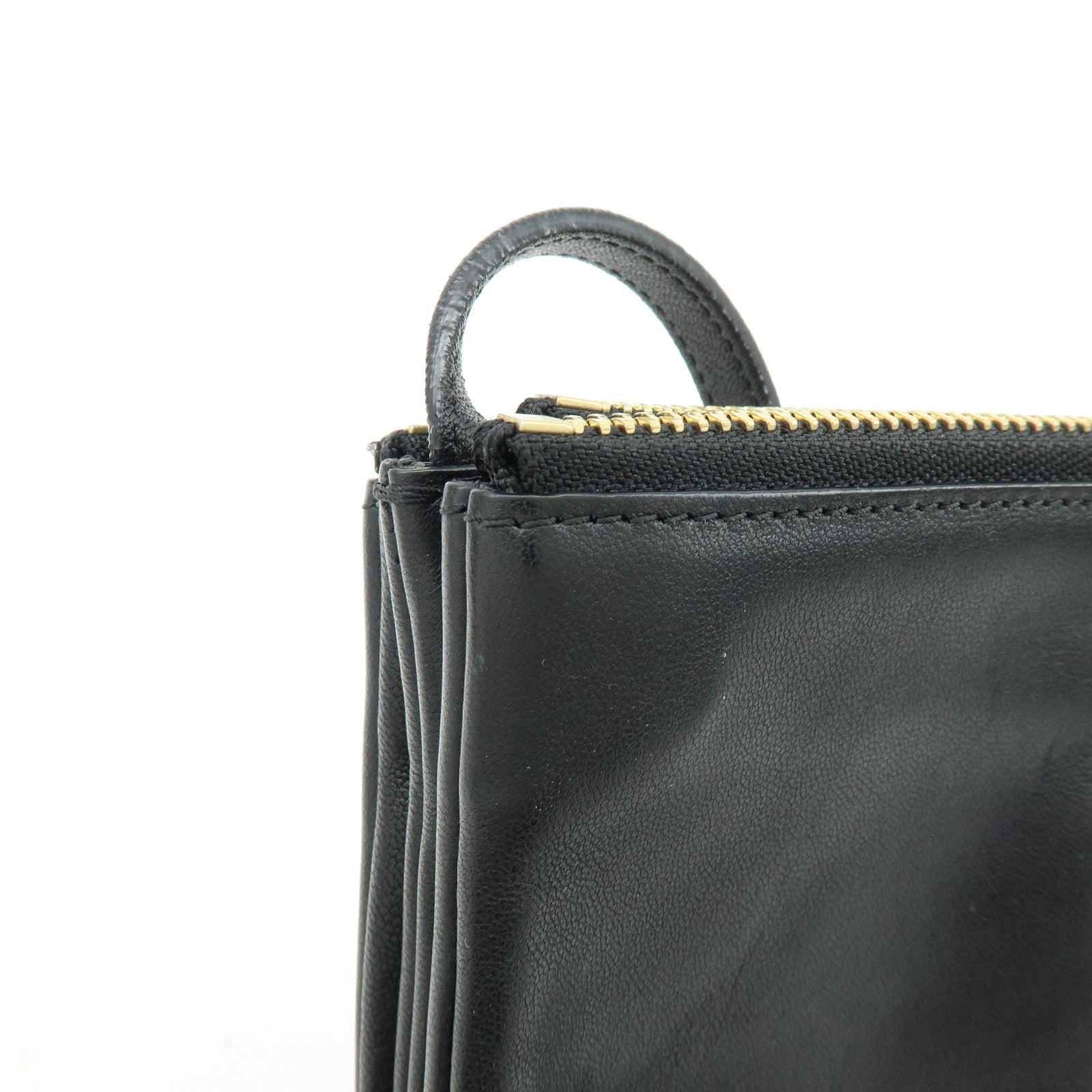 CELINE Trio Leather Shoulder Bag Crossbody Bag Black