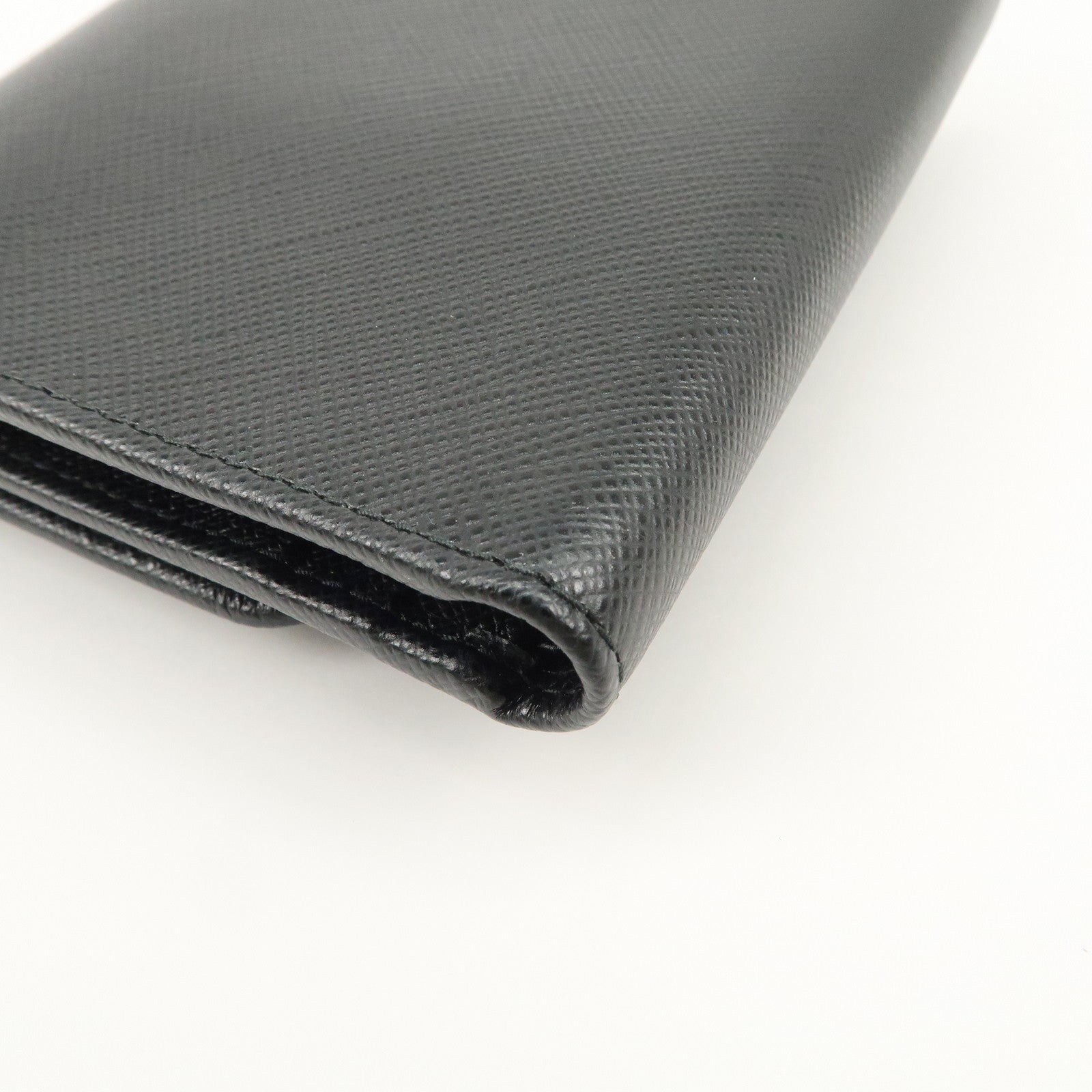 PRADA Leather Ribbon Tri-fold Wallet Black 1MH840 Used