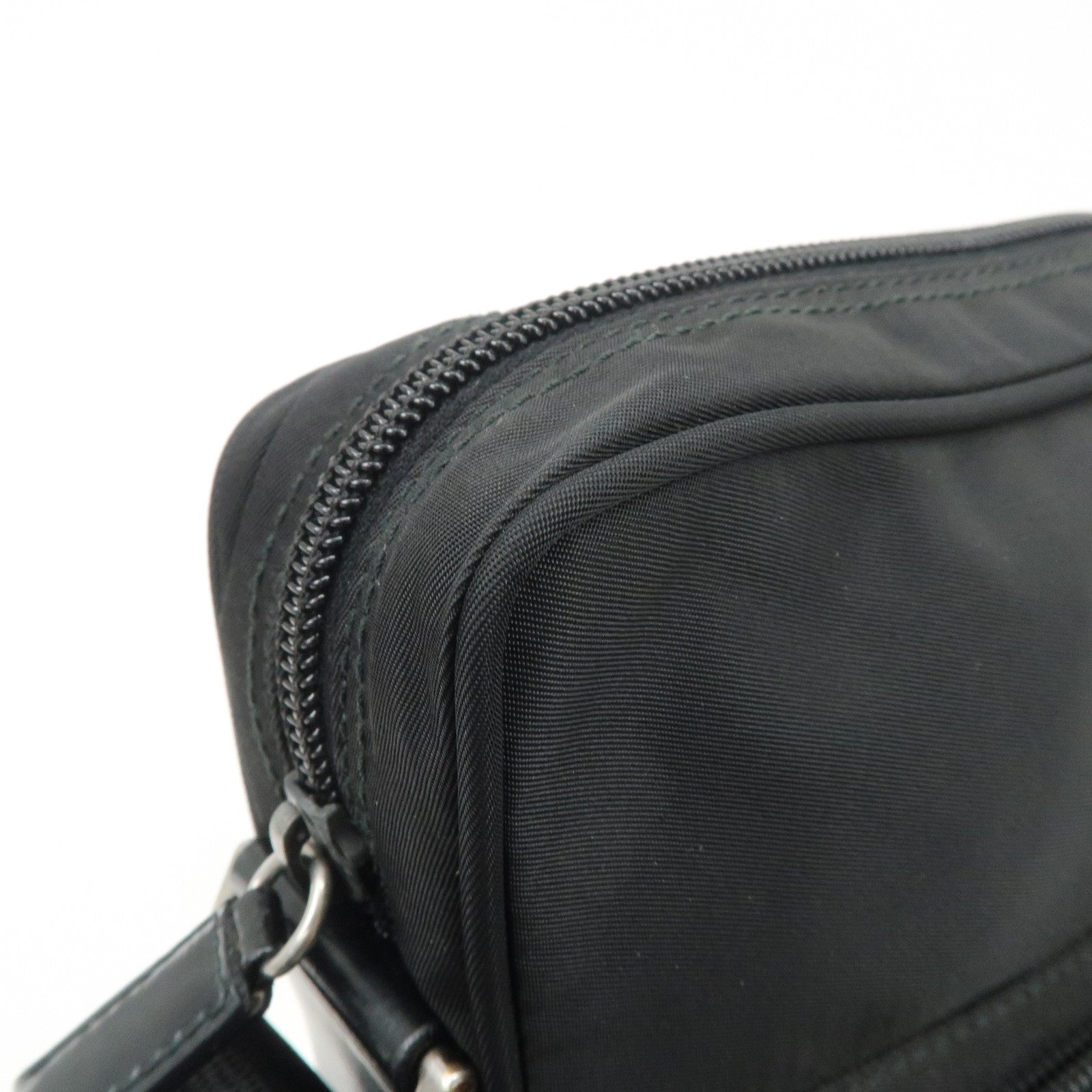 PRADA Triangle Logo Leather Nylon Shoulder Bag Black BT0169