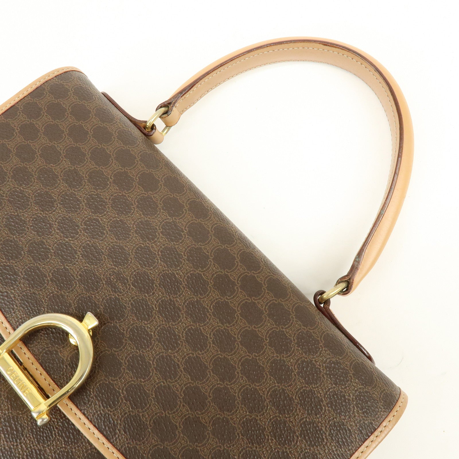 CELINE Macadam PVC Leather Hand Bag Brown Beige