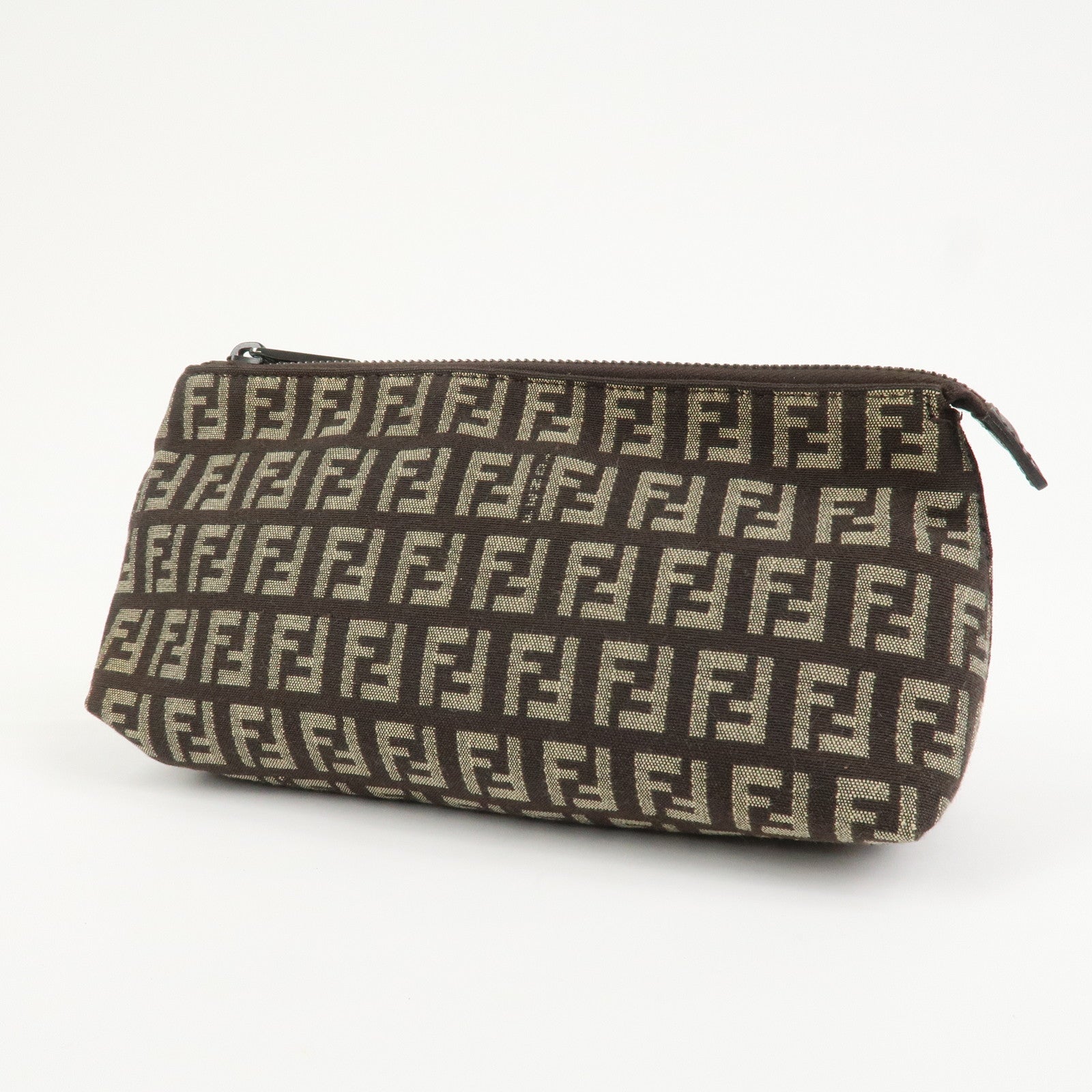 FENDI Zucchino Canvas Leather Cosmetic Pouch Makeup Pouch 7N0038
