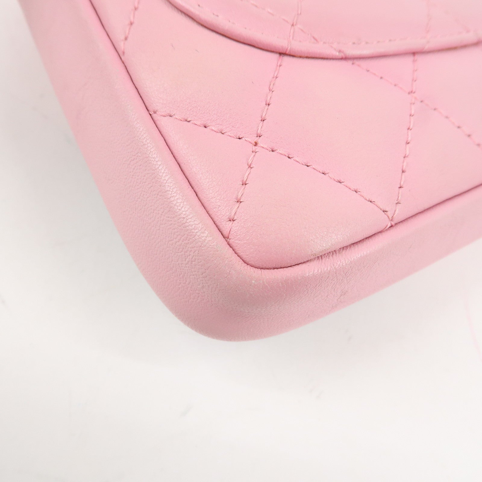 CHANEL Cambon Lamb Skin Small Pochette Shoulder Bag Pink Black A25177 Used