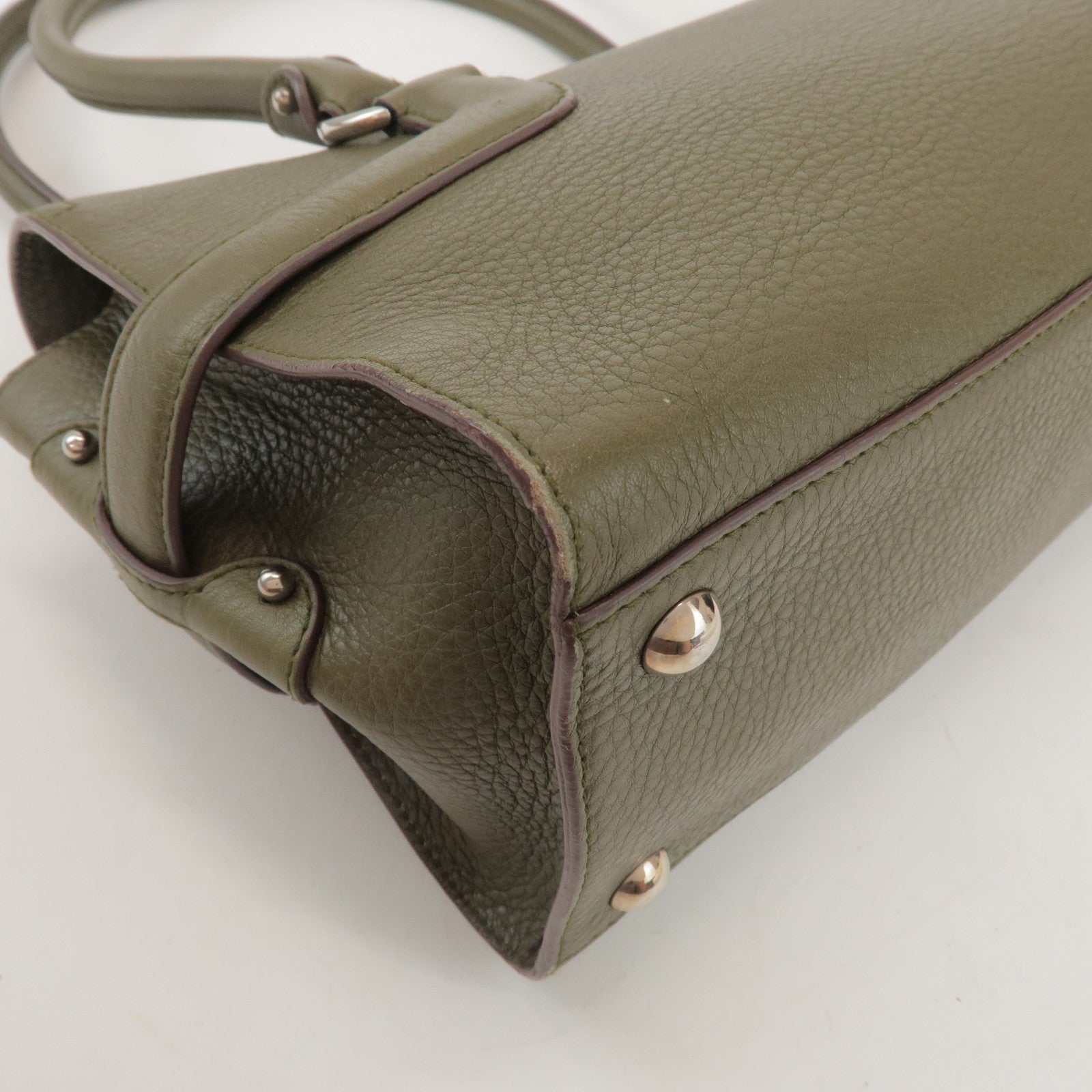 Ferragamo Gancini Leather Shoulder Bag Hand Bag Khaki