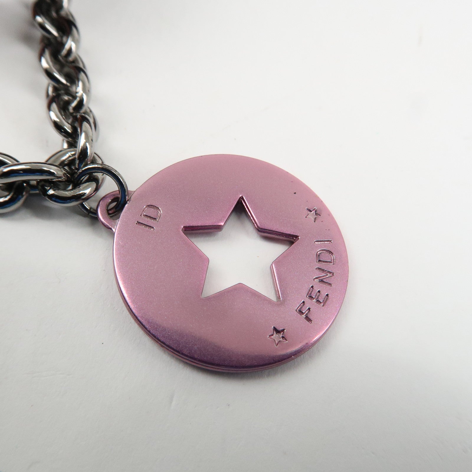 FENDI Zucchino Canvas Leather Chain Hand Bag Black Pink 8BR594 Used