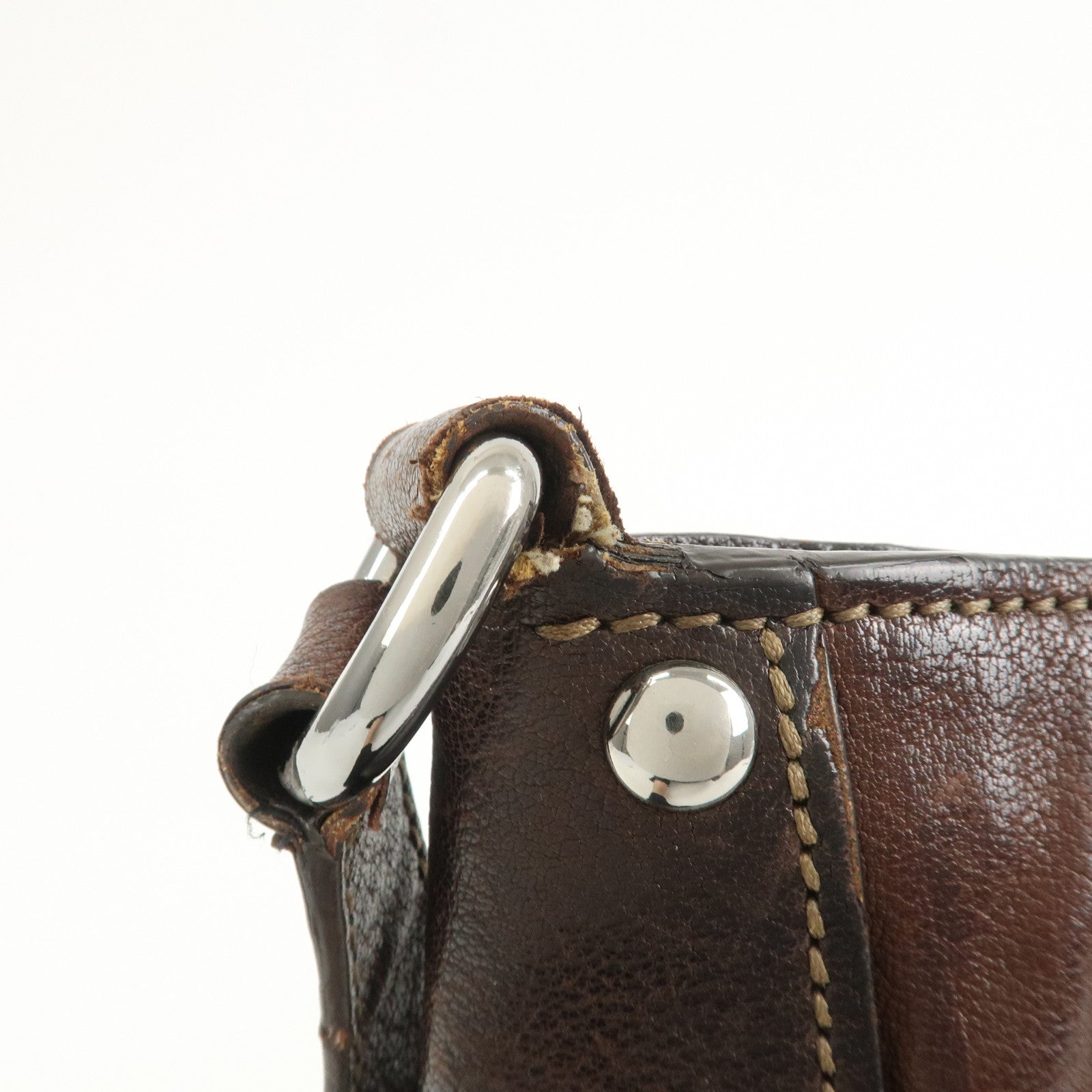 MIU MIU Logo Leather Shoulder Bag Crossbody Bag Brown