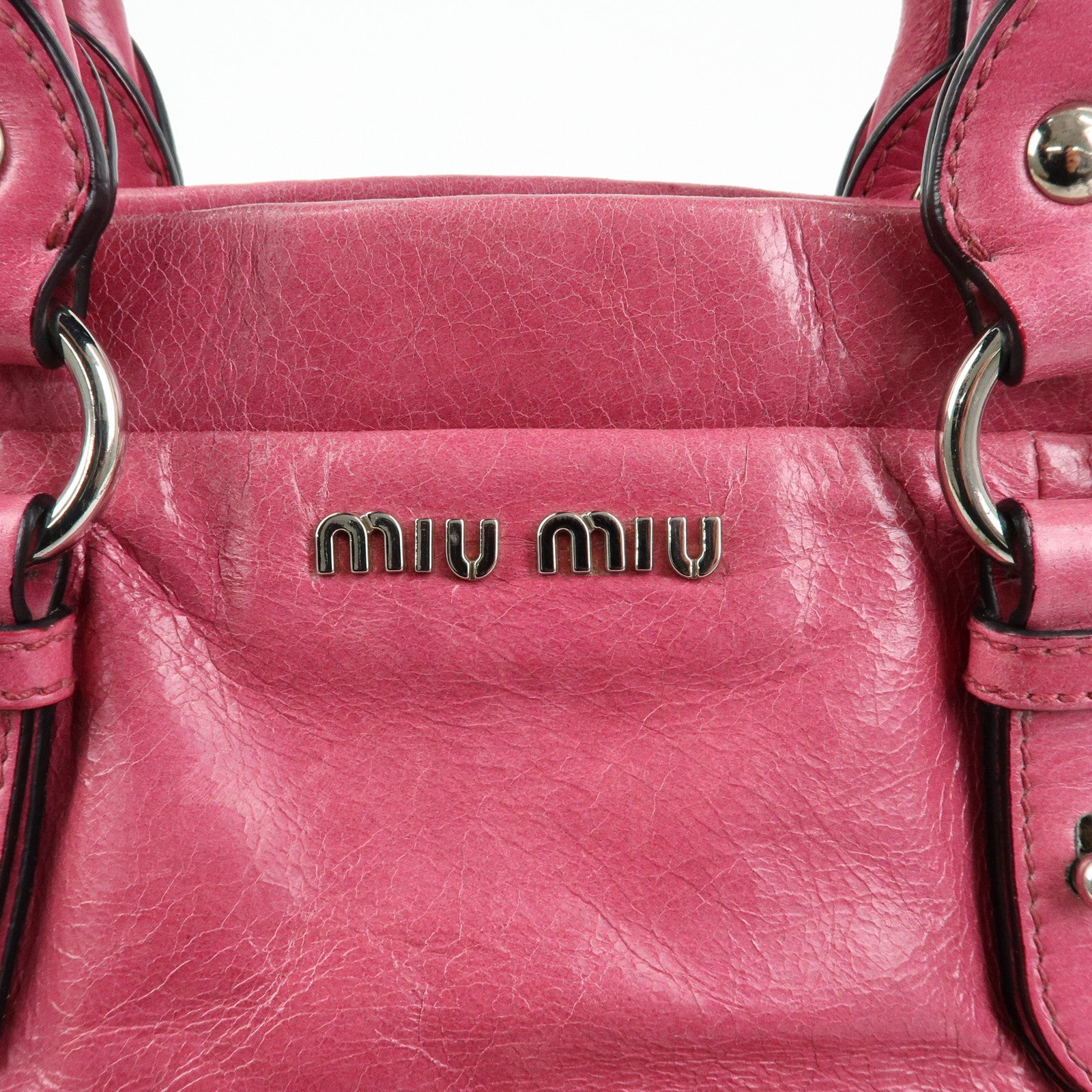 MIU MIU Vitello Lux 2Way Ribbon Motif Bag Hand Bag Pink RN0955
