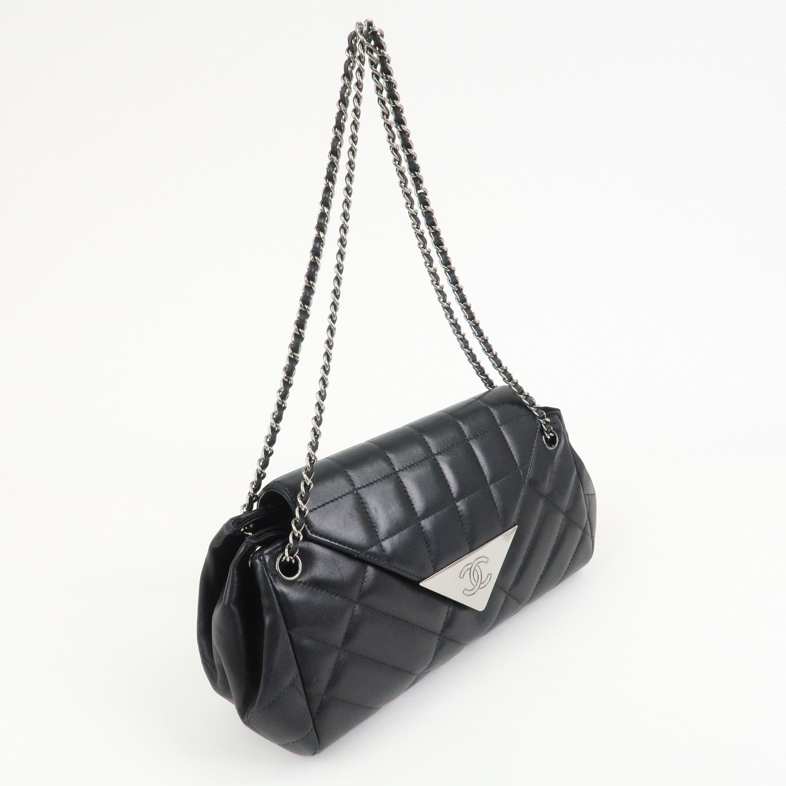 CHANEL COCO Mark Lamb Skin Chain Shoulder Bag Hand Bag Black