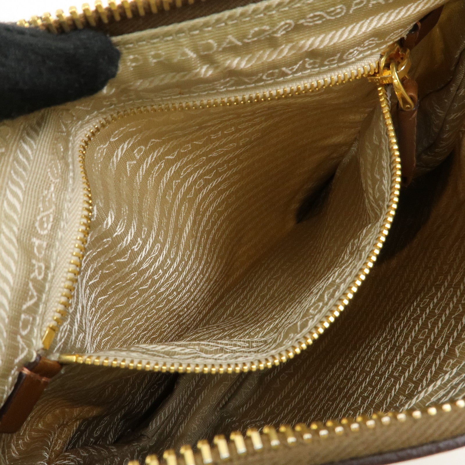 PRADA Triangle Logo Nylon Leather Shoulder Bag Crossbody Bag Beige