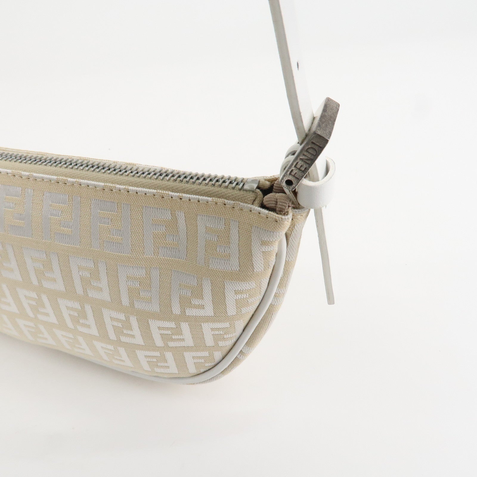 FENDI Zucchino Canvas Leather Accessory Pouch Shoulder Bag 8BR133