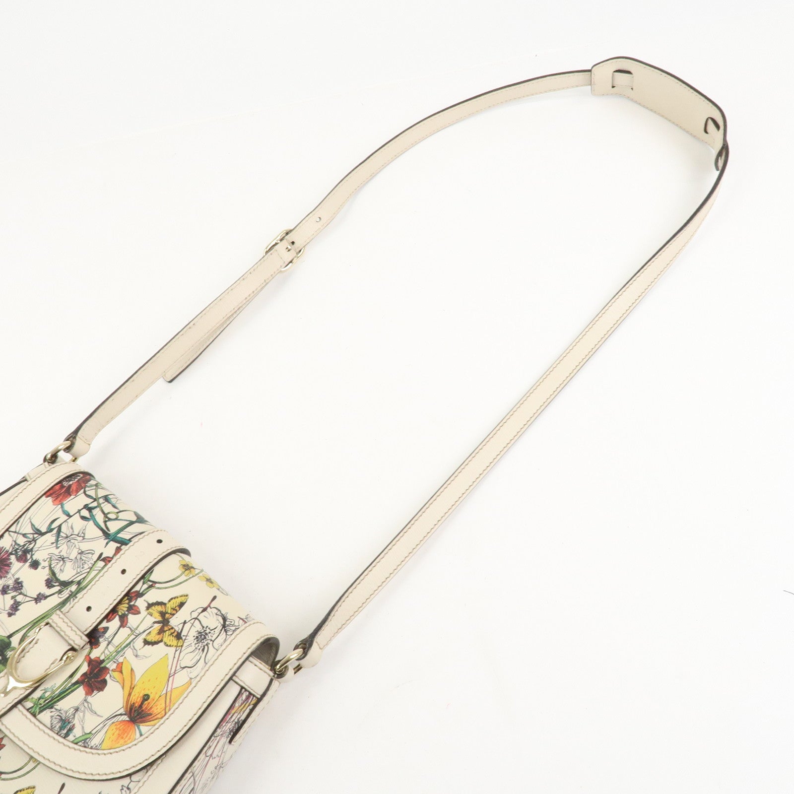 GUCCI Flora Leather Shoulder Bag Crossbody Bag Ivory 336749
