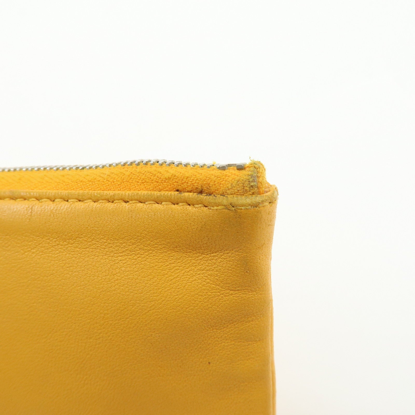 HERMES Leather Cosmetic Pouch Jewelry Pouch ☐P Stamped Yellow