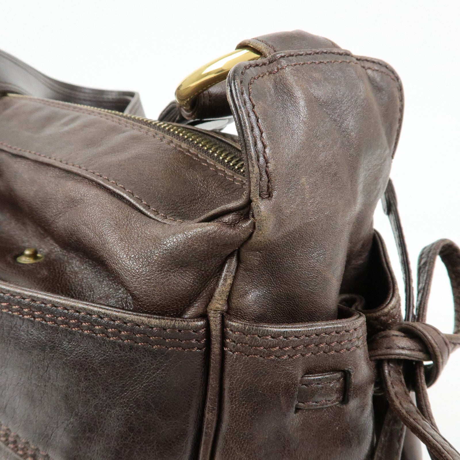 CELINE Side Ribbon Leather Shoulder Bag Hand Bag Brown