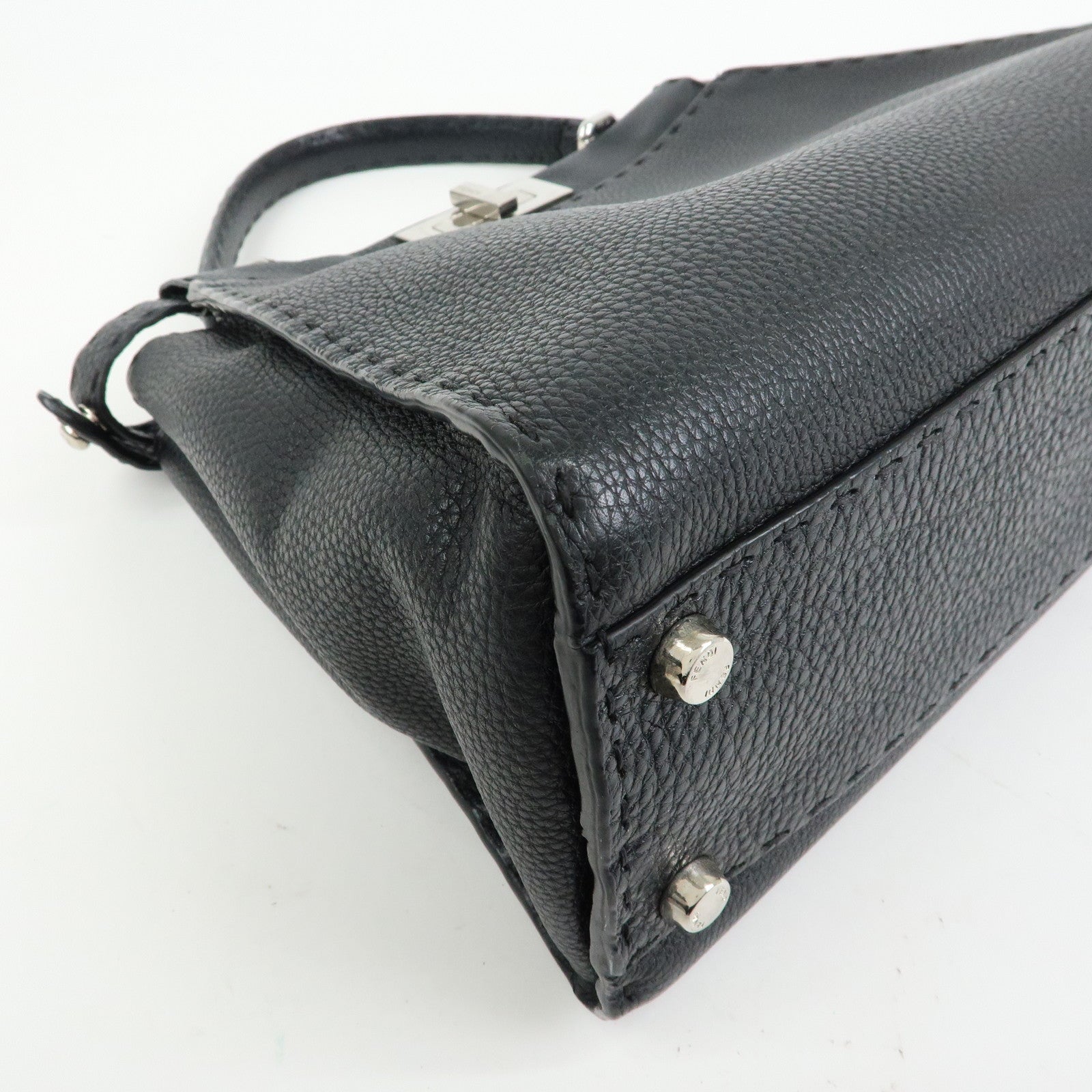 FENDI Peekaboo Selleria Leather 2Way Hand Shoulder Bag Black 8BN290