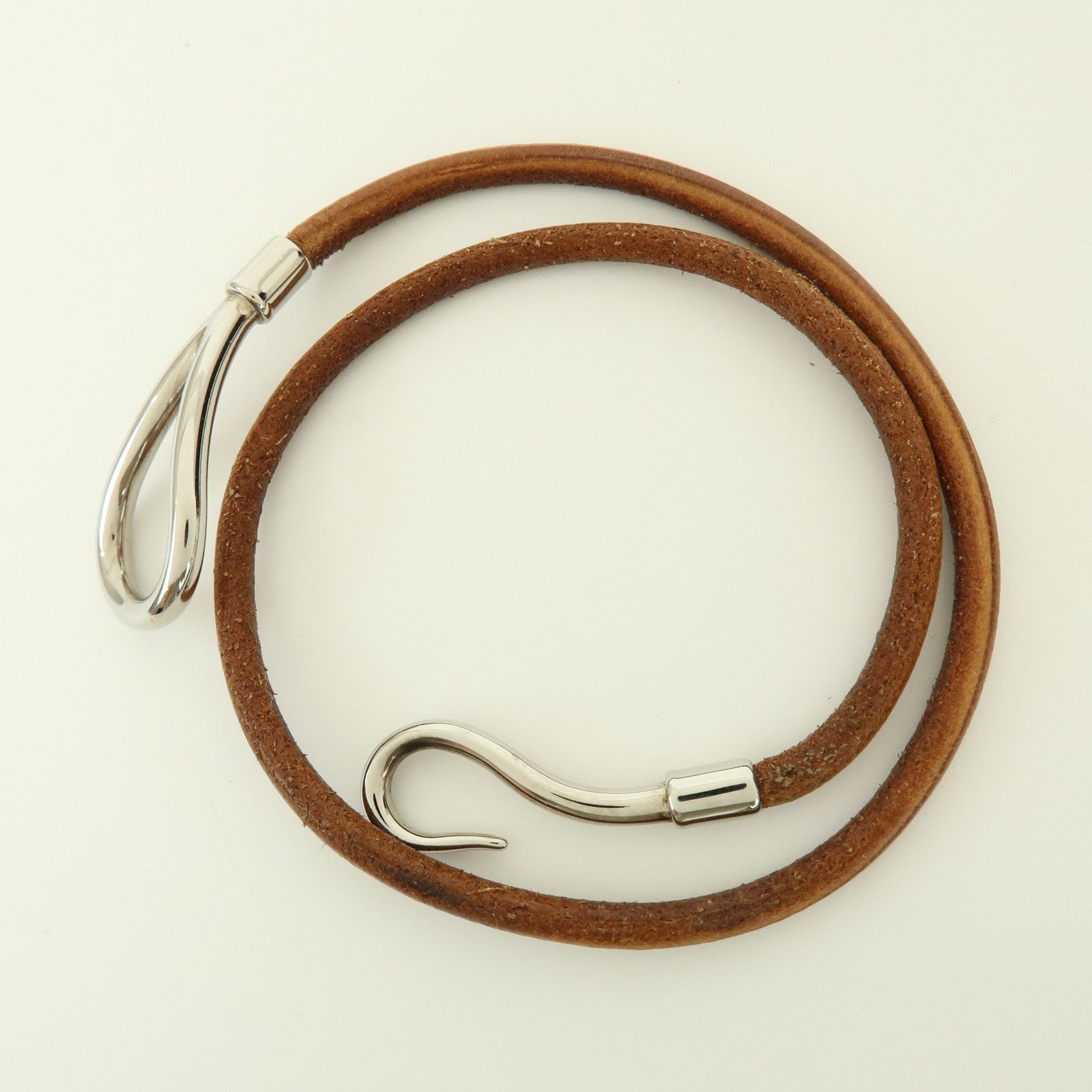 HERMES Jumbo Leather Metal Choker Bracelet Brown