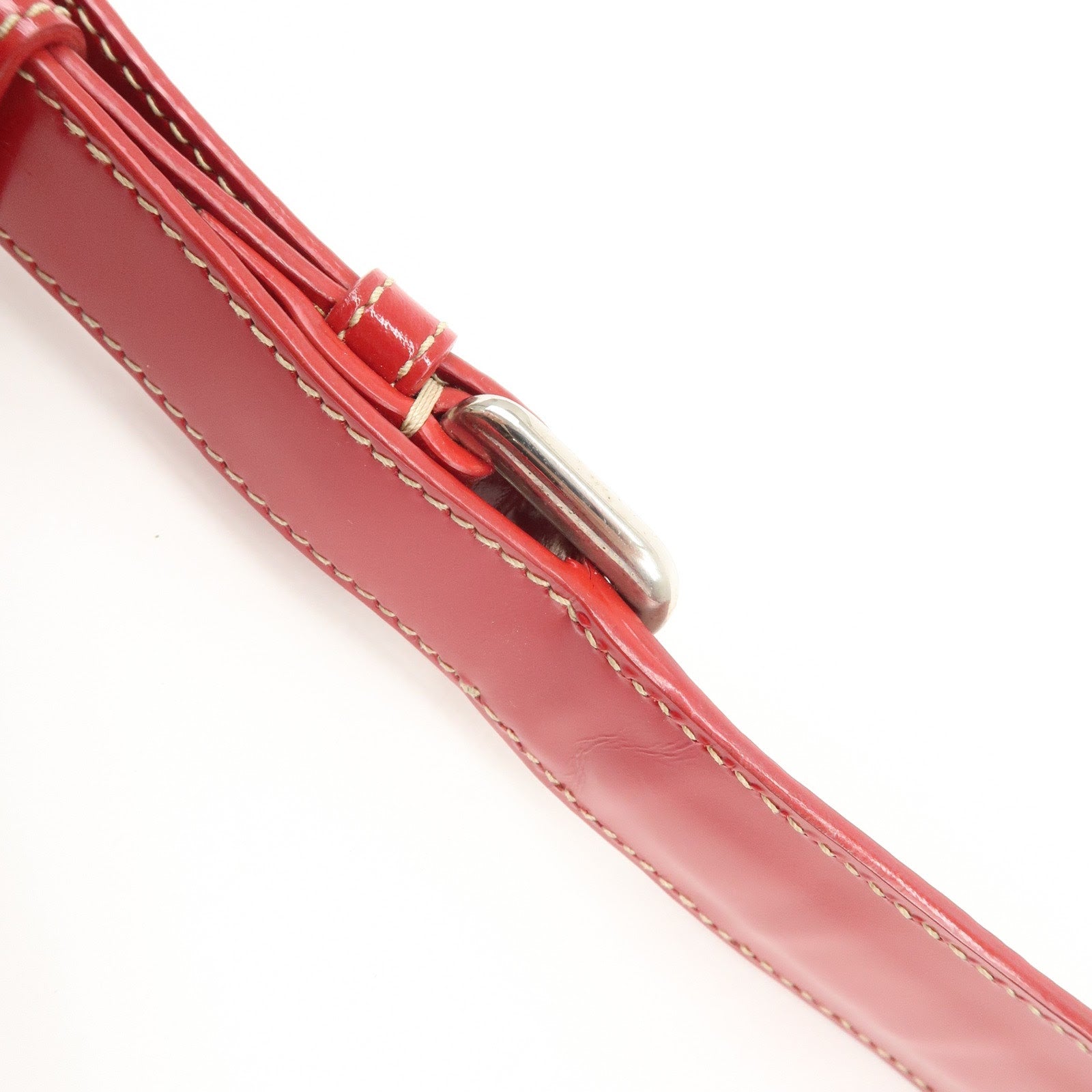 PRADA Logo Nylon Leather Shoulder Bag Silver HDW Red Used