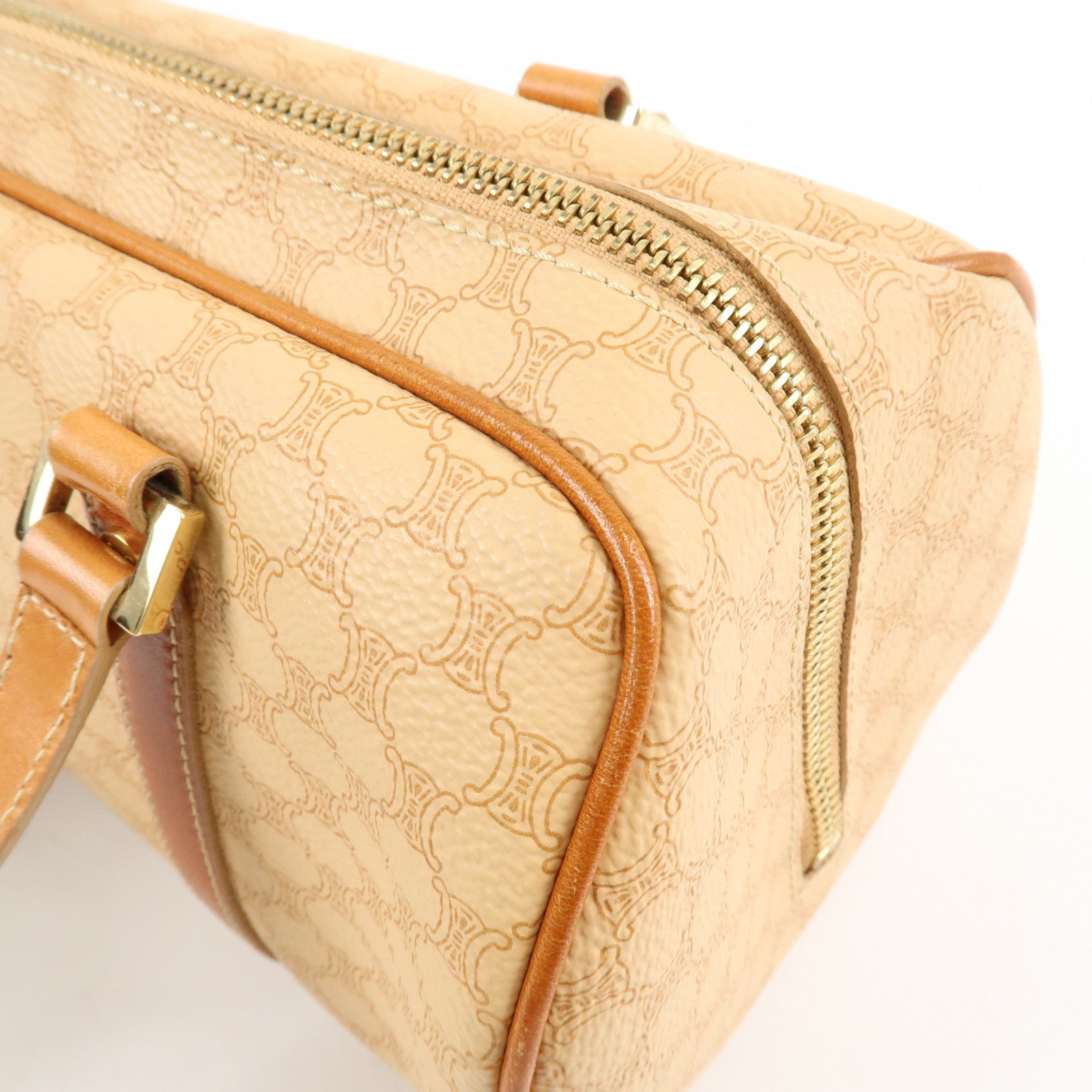 CELINE Macadam PVC Leather Mini Boston Bag Hand Bag Beige Used