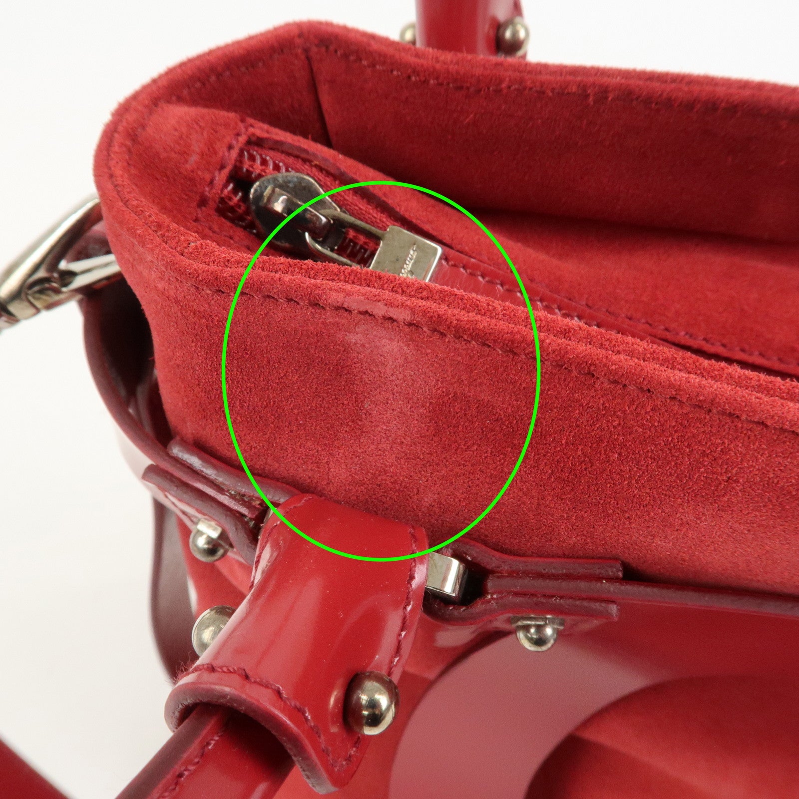 Ferragamo Gancini Suede Leather 2Way Bag Hand Bag Shoulder Bag Red