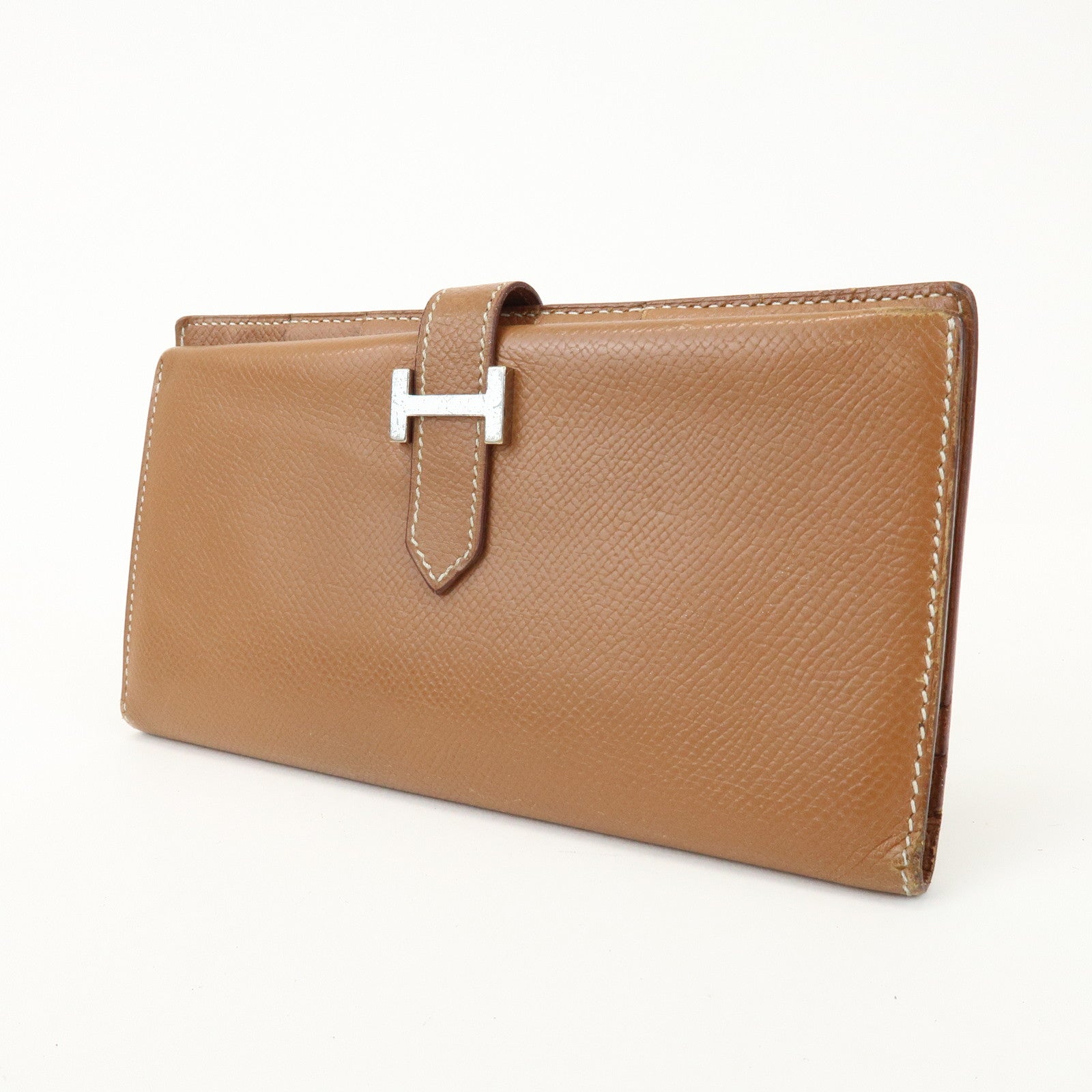 HERMES Béarn Classic Leather Long Wallet Chevrelle Gold