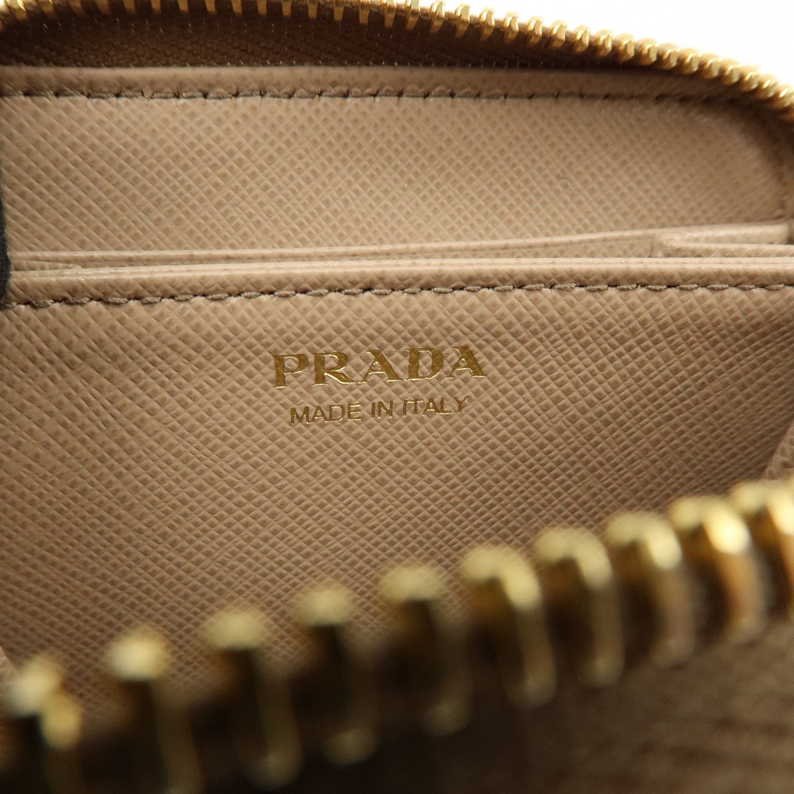 PRADA Triangle Logo Saffiano Leather Coin Case Beige 2MM003