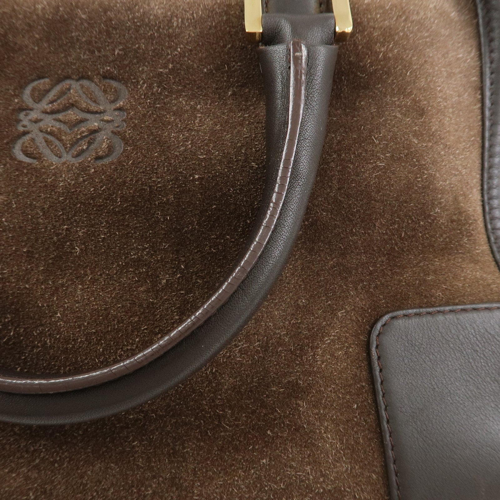 LOEWE Anagram Suede Leather Amazona 27 Hand Bag Brown