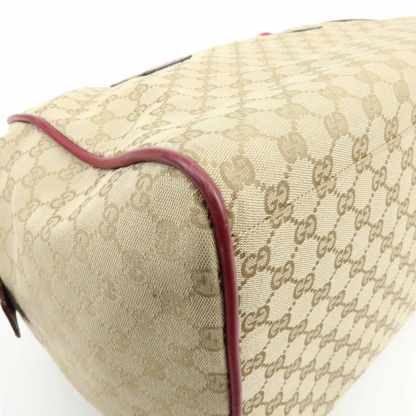 GUCCI GG Canvas Leather Boston Bag Shoulder Bag Beige Red 153240