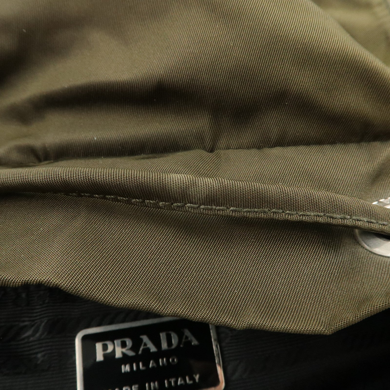 PRADA Triangle Logo Nylon Leather Backpack Ruck Sack Khaki B6677 Used