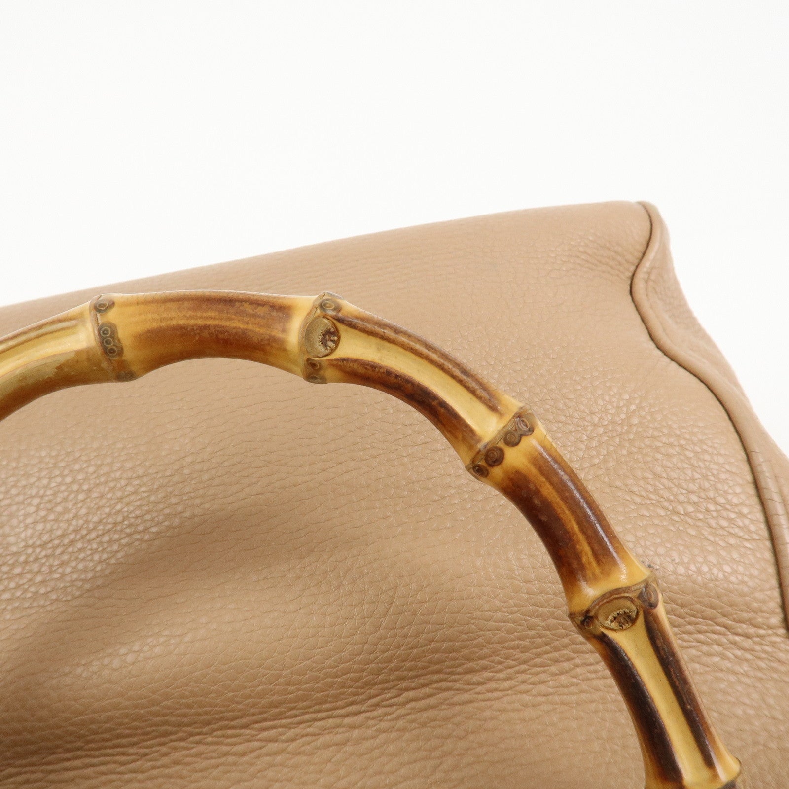 GUCCI Bamboo Leather 2 Way Bag Hand Shoulder Bag Pink Beige 336032
