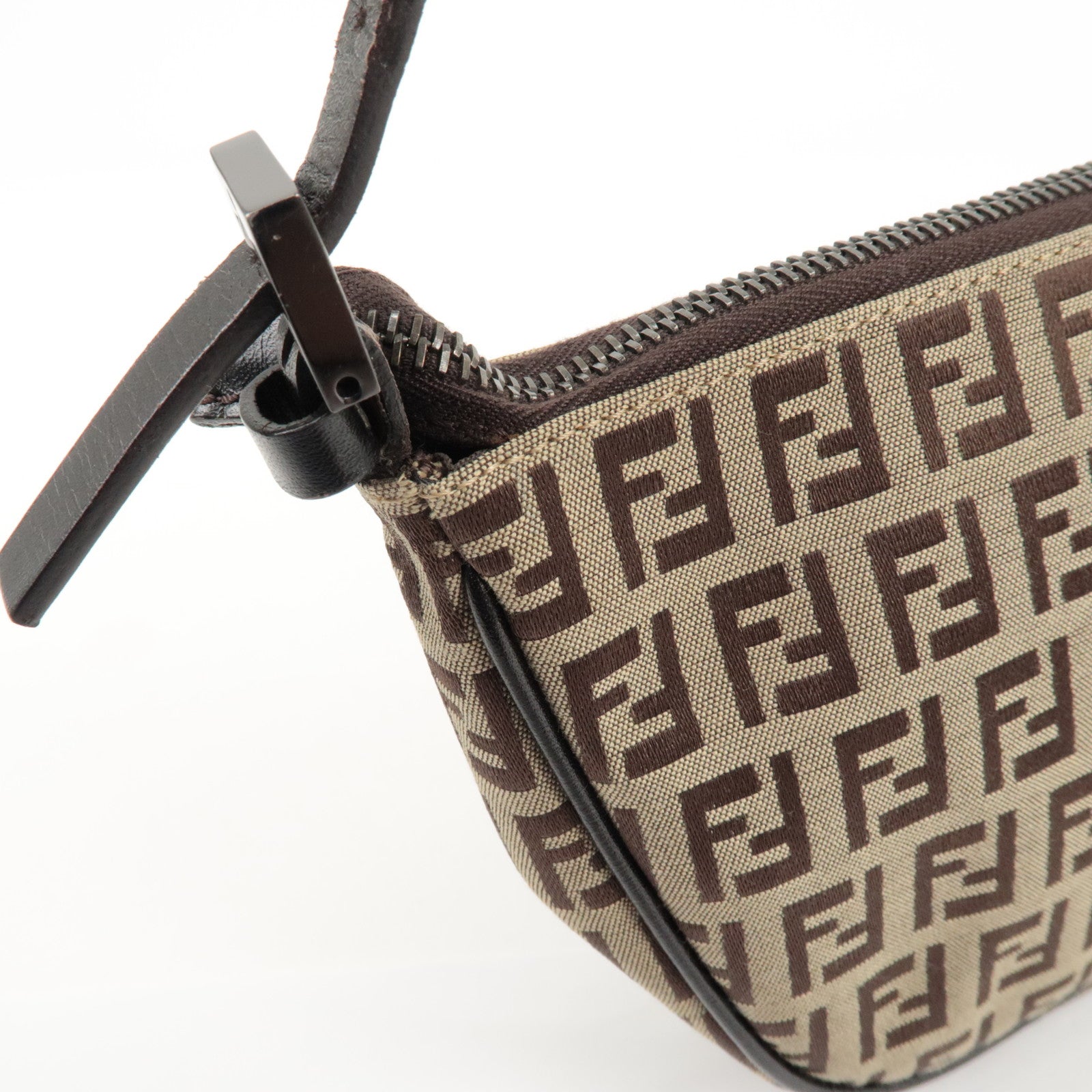 FENDI Zucchino Canvas Leather Shoulder Bag Hand Bag Brown 8BR144 Used