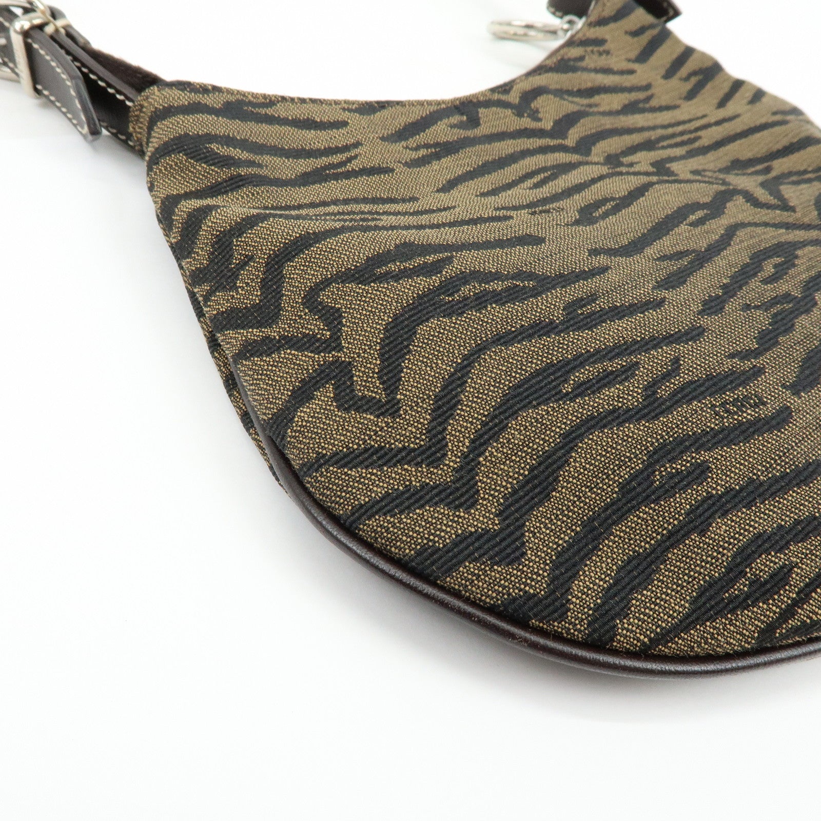 FENDI Canvas Leather Zebra Pattern Shoulder Hand Bag Brown 8BR248
