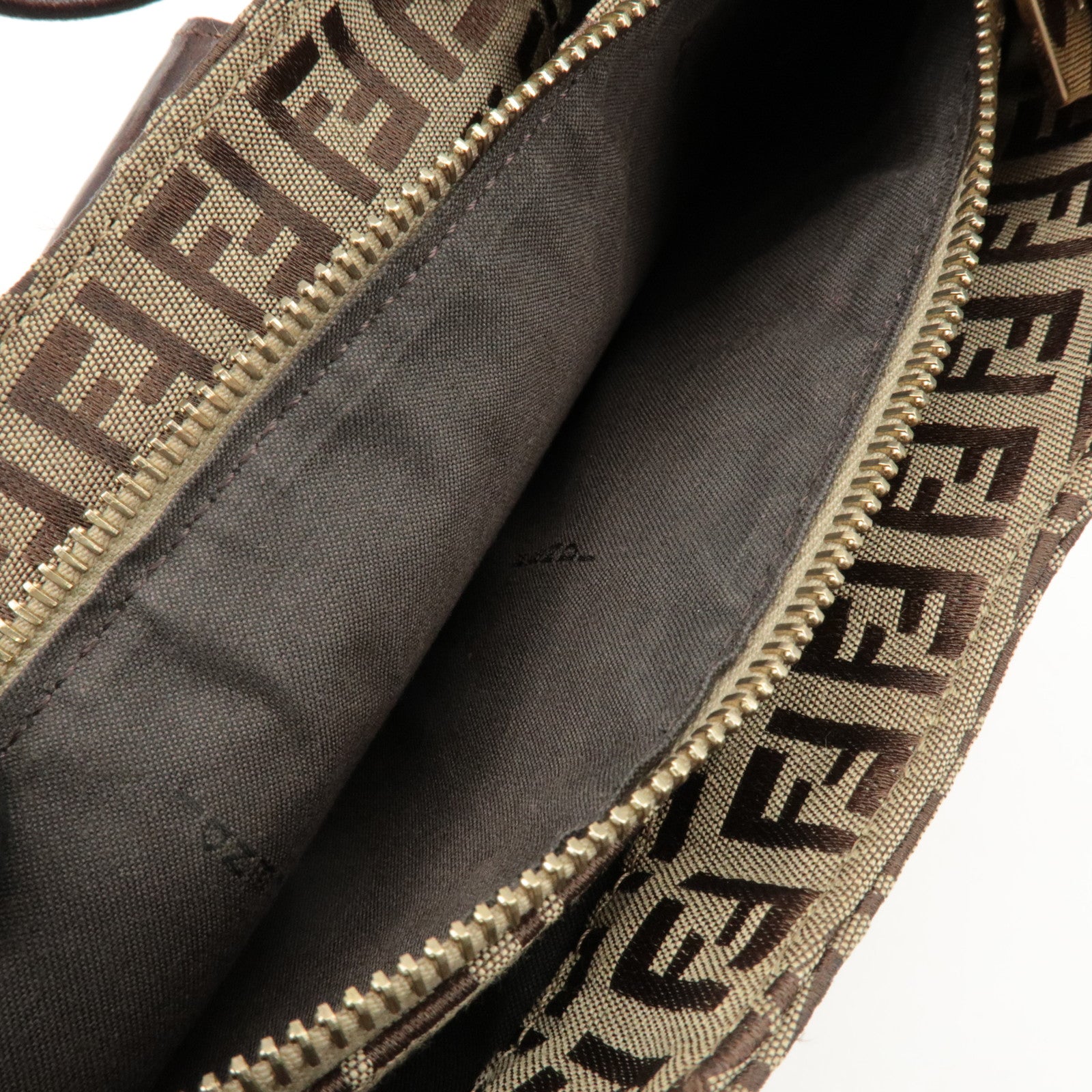 FENDI Zucchino Canvas Leather Shoulder Bag Beige Brown 8BR036 Used