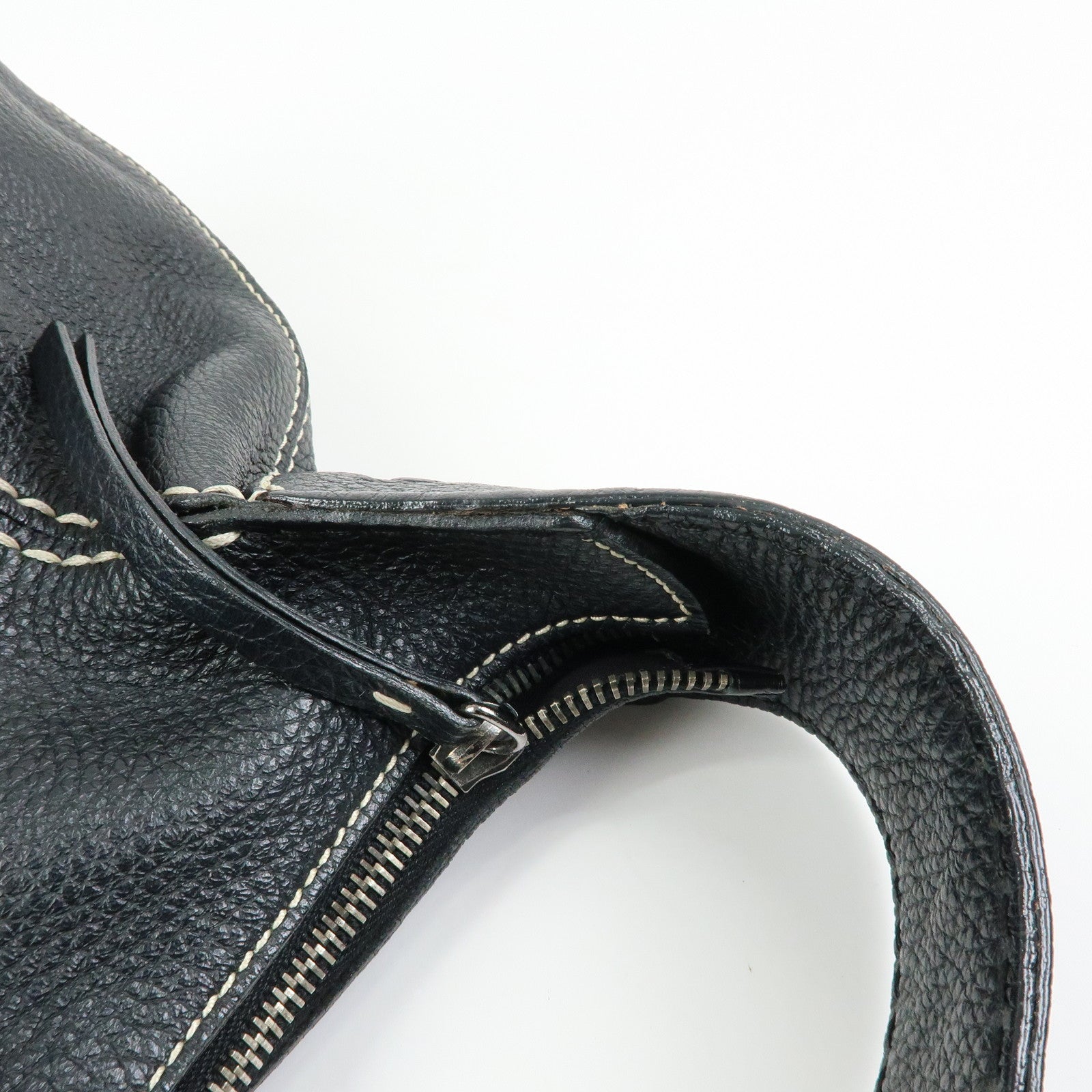 TOD'S Logo Stitches Leather Shoulder Bag Hand Bag Black