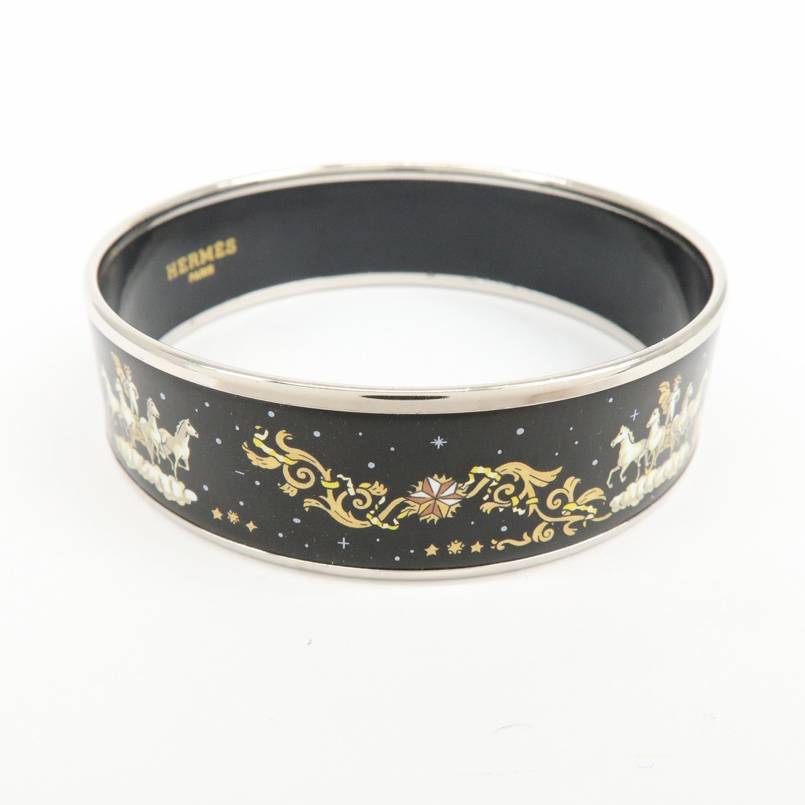 HERMES Email GM Plated Bangle Bracelet Horse Bangle Black Silver